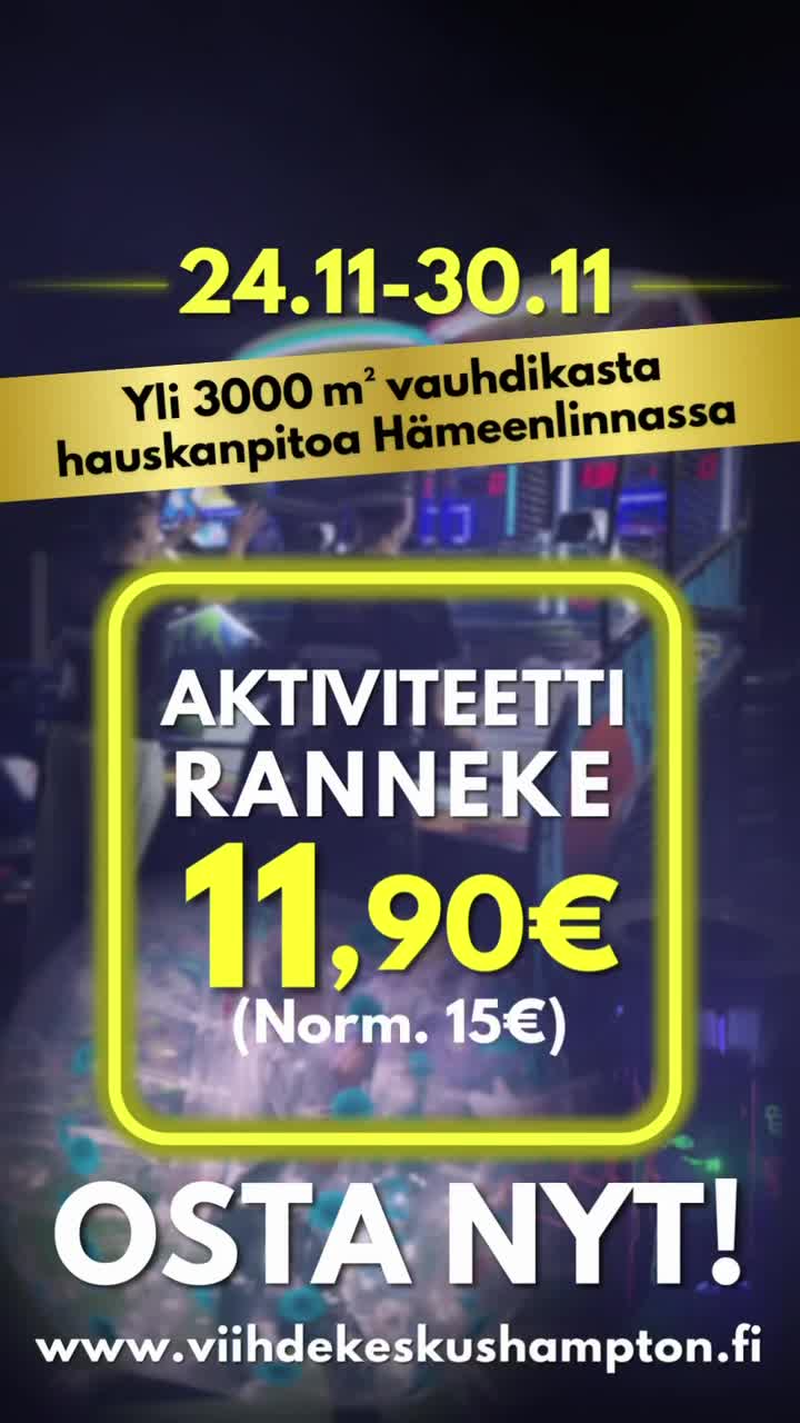 BLACK WEEK ON TÄÄLLÄ!
Huvia, pelejä ja elämyksiä superhintaan! 🔥
Aktiviteettiranneke 11,90 € (norm. 15€)
Ranneke + Lasertag – Black Week -tarjous
Pakohuone KULTAKUUME – erikoishintaan!
Hämpton on Hämeenlinnan energisin viihdekeskus – Lasersota, arcadepelejä, minigolf ja pakohuone saman katon alla 🎯
👉 Tarjoukset vain Black Weekilla!
#hämpton #viihdekeskus #hämeenlinna #blackweek #pakohuone #lasertag