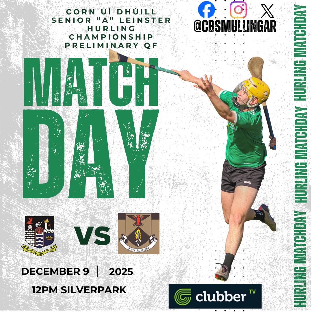 Breaking:
Our Senior Hurlers will play Coláiste Eoin Dublin in the Corn Uí Dhúill Senior “A” Leinster Hurling Championship Preliminary QF on Tuesday 9th December at 12pm in Silverpark, Dublin. Updates will follow on the day. #seniorhurling #senior #cmhurling #cmhurlingpatheay #games4all #westmeathsgreenarmy #positivittprideperformance #clubber #senioraleinsterhurling #championship #preliminaryqf #followforupdates #westmeathgaa #leinstergaa