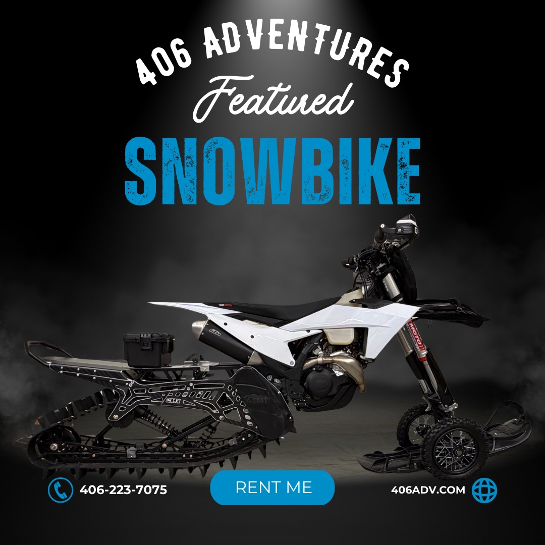 🔥 Featured Snowbike of the Week: “The Dominator Build” 🔥
Brand-new 2024 KTM 450XCF + 2026 CMX Dominator Kit
Fully loaded with the complete 406 Adventures premium build package. Meet the new benchmark in #backcountry performance — our 2024 KTM 450XCF / 2026 CMX Dominator build. This machine represents the full 406 Adventures spec sheet: power, precision, and every premium upgrade a serious rider expects.
What’s on this build:
• CMX Dominator 2026 kit – MTN Top 3.25” Track, bringing agility, and float
• @c3powersports Full Package – heated bars, NXT guards, risers, boost cables, pegs, fender storage and more!
• @seatconcepts XL Comfort Seat – all-day support without sacrificing control
• @dejamoto Suspension – dialed-in valving made specifically for snowbike conditions
• Voyager Pro GPS w/ Buddy Tracking – integrated nav + group visibility in all terrain
• Factory-fresh 2024 KTM 450XCF engine platform – reliable power that rips
This is the kind of build that changes a ride — smooth, responsive, planted, and confidence-inspiring in steep, technical terrain. If you want to experience the best version of a snowbike, this is it. Reserve your ride today with us! Available for self guided rides. For fully guided trips connect with @beartoothpowderguides and @beartooth_rides_and_guides