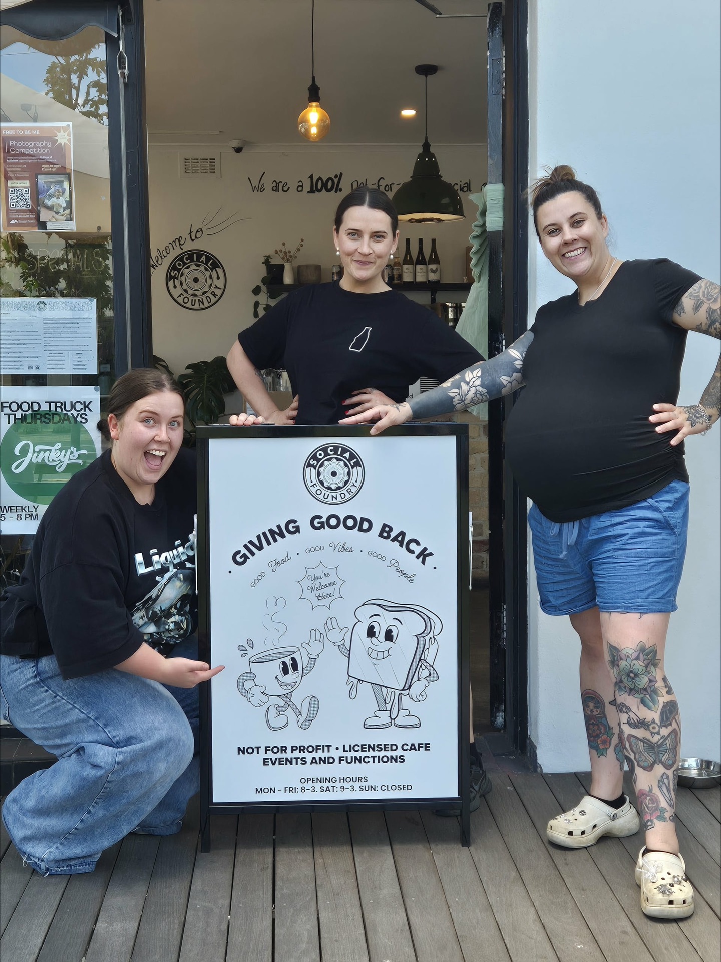 Just some SOFO gals super excited about our new A-frames 🤗🤗 Thanks to @rebecca.draws.things for our cool new illustrations. If you love the design on our new signs you’ll LOVE our new t-shirts designed by Bec too!! Pop in to check them out ✨