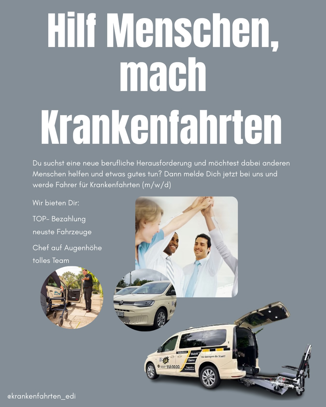 🚕 Du suchst eine neue berufliche Herausforderung?
Du willst anderen Menschen helfen und dabei jeden Tag etwas Gutes tun? ❤️
Dann komm jetzt in unser #TEAMEDI und werde Fahrer für Krankenfahrten (m/w/d)!
✨ Wir bieten dir:
💰 Top-Bezahlung
🚘 Moderne & gepflegte Fahrzeuge
🙌 Ein starkes, freundliches Team
⏱️ Einen sinnvollen Job mit Verantwortung
Worauf wartest du noch? 👉 Jetzt bewerben!
#TeamEDI #Krankenfahrten #Jobangebot #Bewerben #WirSuchenDich #FahrerGesucht #NeuerJob #SozialUndStark #GemeinsamStark #JobInDeutschland 🚕✨💼
