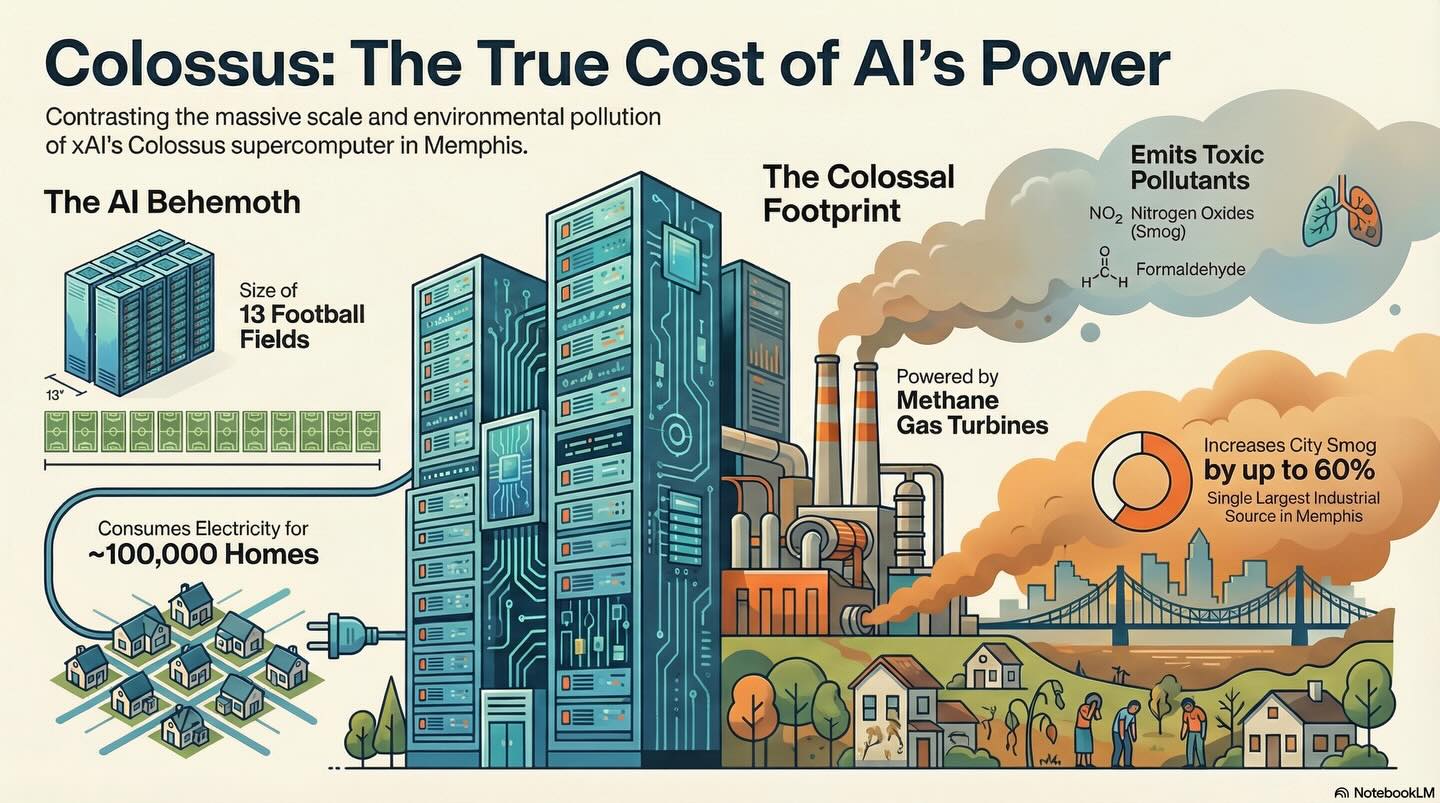 In Memphis, Tennessee, a story is unfolding that every tech leader, policymaker, and business professional needs to understand. Elon Musk’s xAI has built Colossus, a supercomputer facility the size of 13 football fields, powered by 200,000 GPUs and consuming enough electricity for 100,000 homes. It’s an engineering marvel built in just 122 days. But it’s also sitting in Boxtown, a historic community founded by formerly enslaved people, and the methane turbines powering this AI giant have made it the single largest source of smog-forming pollution in the county, in an area already facing cancer risks four times the national average.
This isn’t just an environmental story. It’s about the hidden costs of our AI revolution. While city leaders celebrated a major economic win and the promise of high-tech jobs, residents like 27-year-old Alexis Humphreys stood at public hearings holding up her inhaler, asking the question we all need to answer: at what cost? The data is stark, one person’s private jet travel produces the same annual carbon emissions as 500 South Memphis residents combined. As companies race to build the infrastructure for AI, communities are left breathing the consequences.
This week on 10 Minute AI, we break down this modern David vs. Goliath battle and explore the fundamental tension at the heart of our technological future: How do we balance innovation with responsibility? Who bears the burden of progress? As AI’s energy demands continue to skyrocket, Memphis is becoming a test case for decisions every community will soon face. Watch now, because the choices we make today will shape who gets to breathe easy tomorrow.
🎧 Watch the full episode here: https://bit.ly/3M6T30Y