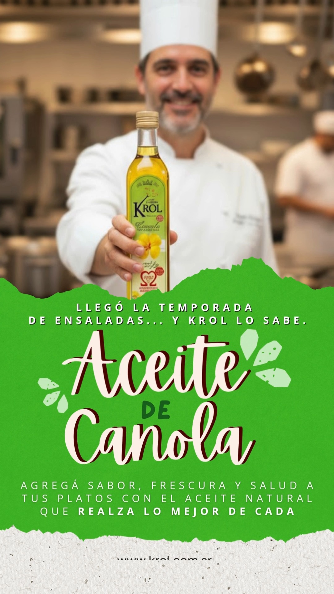💚 Cuidar tu salud empieza en tu cocina.
Con Aceite de Canola KROL, sumás Omega 3, 6 y 9 de forma natural, ayudando a mantener un corazón sano y feliz.