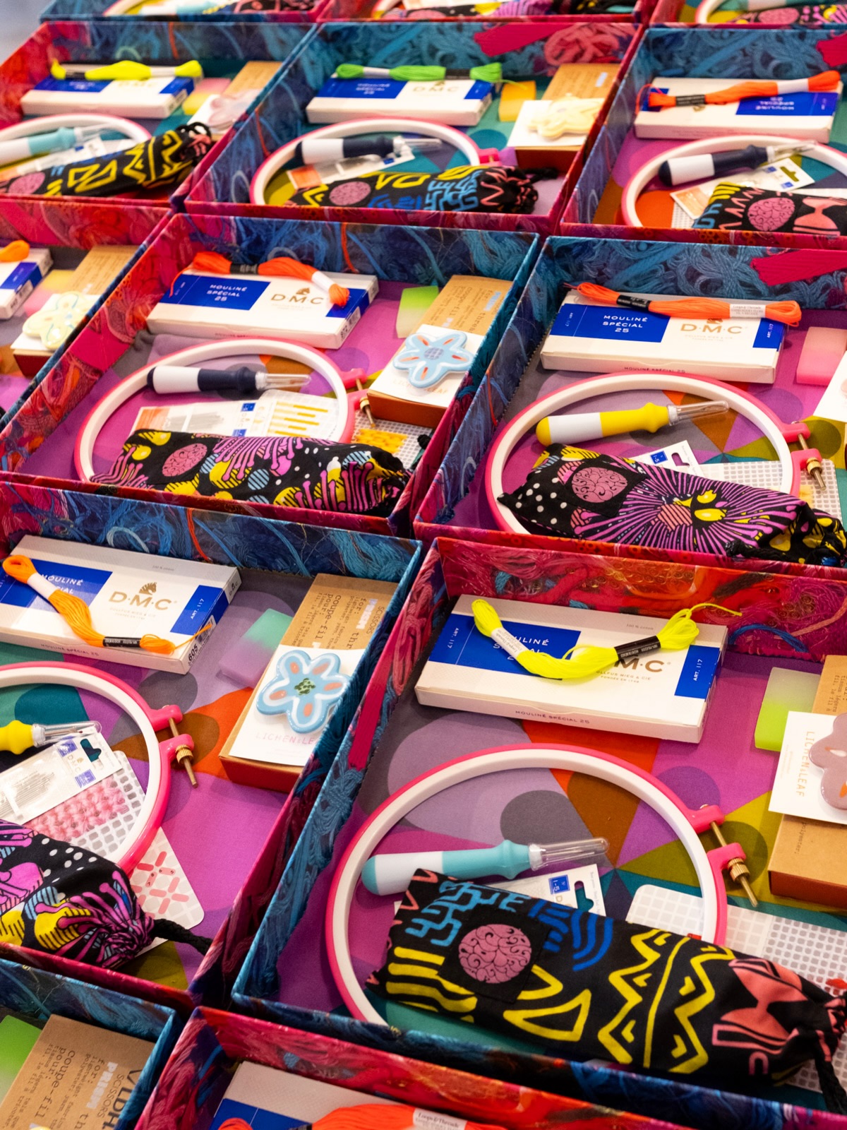 Nothing gets the gears turning quite like craft supplies. Rainbow snips that splice up your life. Sharp-tipped pens from Japan that are technically amazing? Air erasable magic? Cotton thread named after the stars? Yes-please-and-thank-you!
One of my workshop highlights is prepping these kits - filling custom boxes with threads, premium cutters, pencil bags filled with magic pens, bespoke porcelain needle keepers from my main squeeze @gwyn_studio and other colour celebrations.
Here are some snaps from my 2025 workshop kits and a taste of what’s in the Portugal class supplies.
I’m working on a small edition of kits now. Fire up your spacecraft because they are going to be out of this world!
Thank you to @dmc_embroidery for the material support!