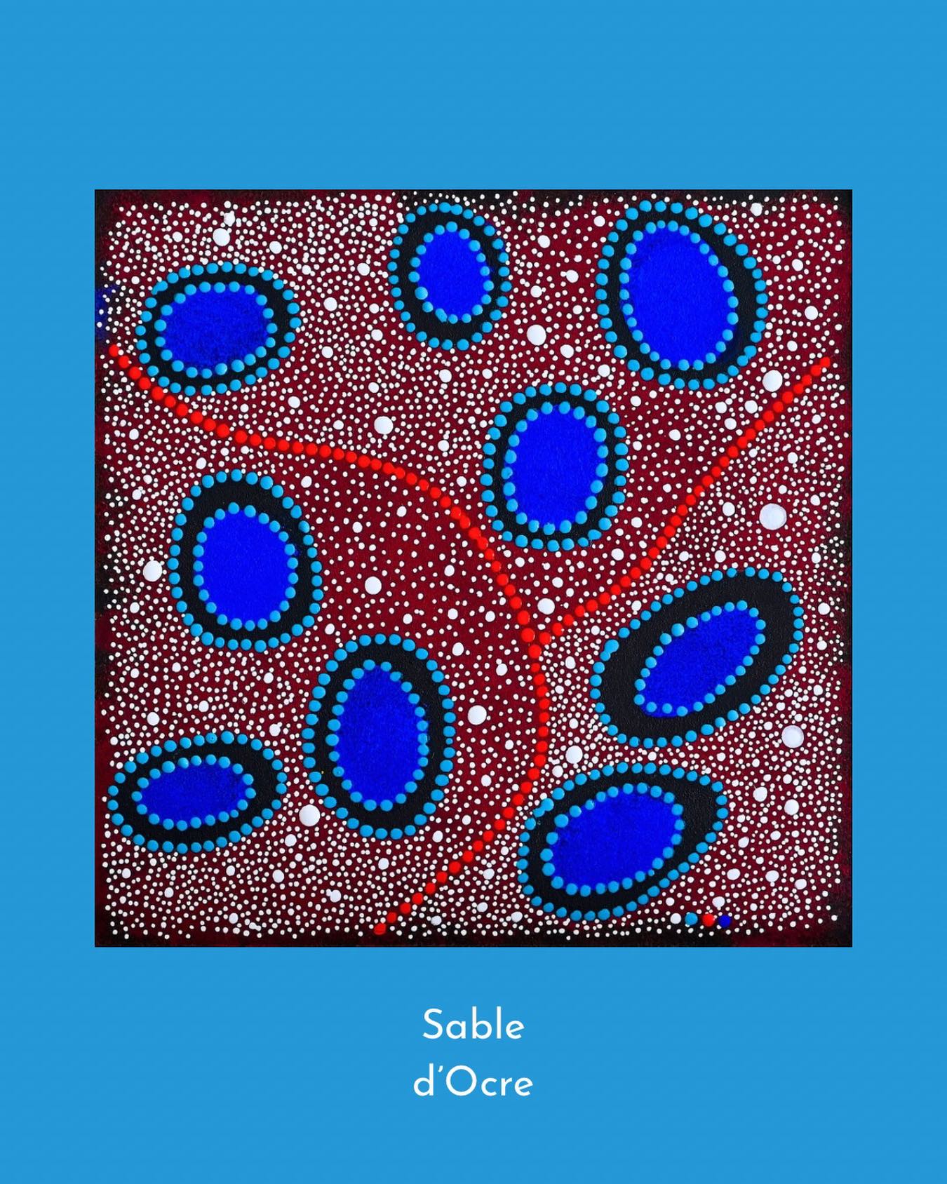 « Sable d’Ocre »: le rouge respire. Les îles bleues sont des souvenirs enfouis, des promesses d’eau dans la chaleur de l’ocre! Une cartographie de l’introspection. #abstraction #artabstrait #pointillismecontemporain #decorationmurale #oeuvreavendre #artminimaliste #singulartartists #ᴀʀᴛᴄᴏʟʟᴇᴄᴛᴏʀ #artgallery #artistefrancaise🇨🇵 #artistenice06 #artlovers #artwork