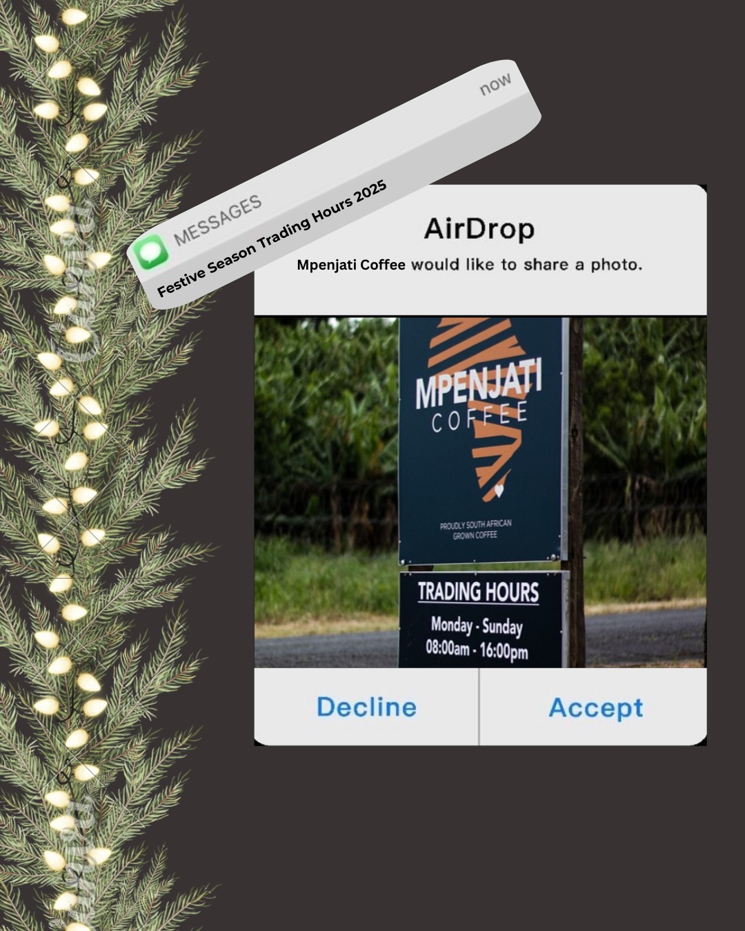 Hey friends, our festive season trading hours are here! Take a look and come enjoy the holidays with us at Mpenjati—where good coffee and good moments meet 🤩