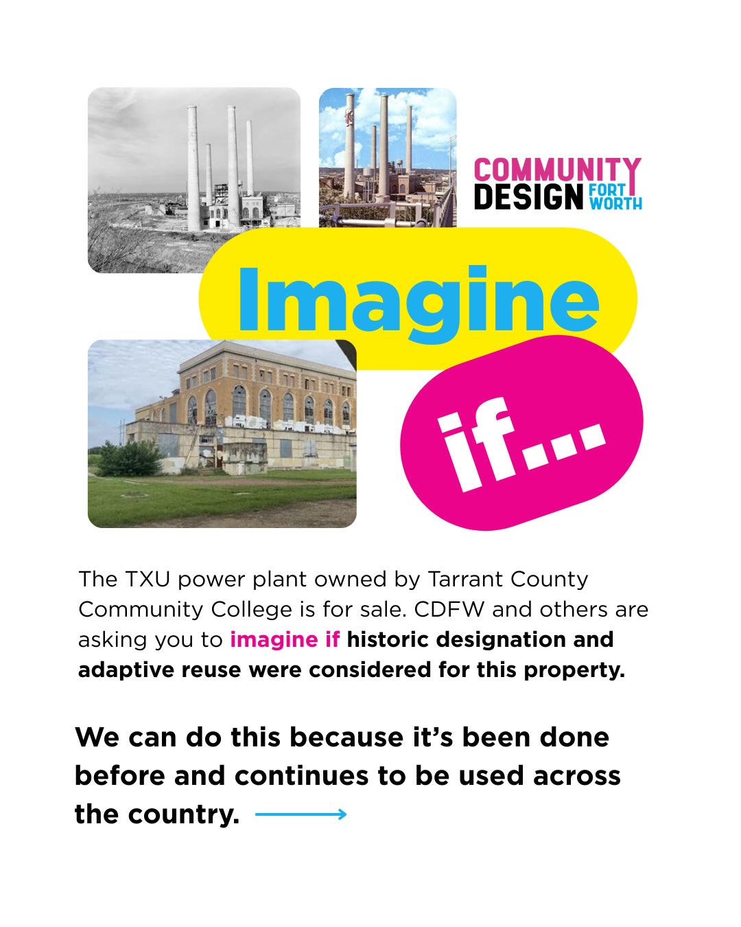 The TXU Power Plant is for sale. CDFW is asking you to imagine if… this building was used for something more.
#communitydesignfortworth #historicdesignation #adaptivereuse #fortworth #imagineif