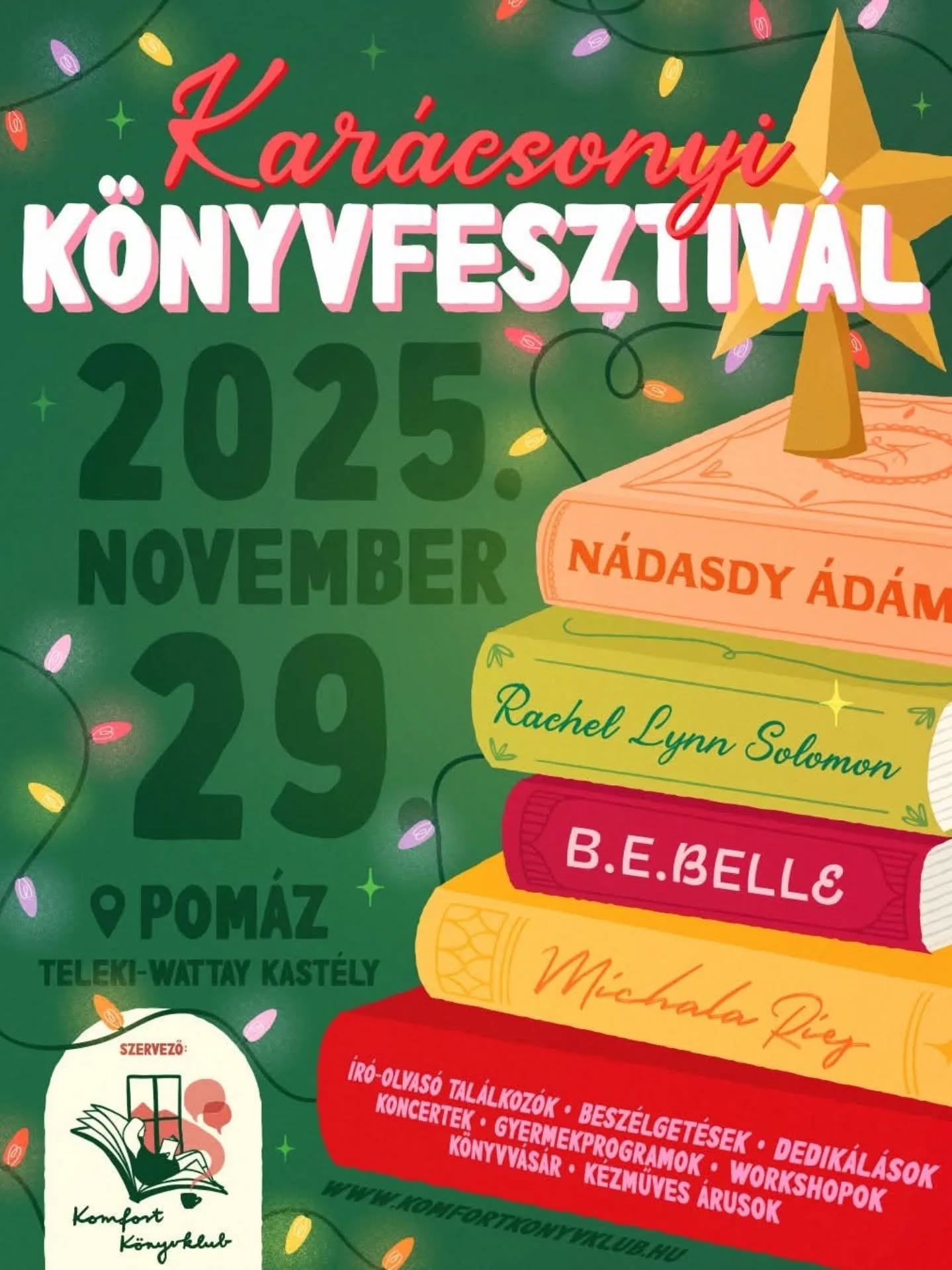 HOLNAP, NOVEMBER 29. 👶🏼✨️ Minden olyan kezdeményezésben örömmel veszünk részt, amelyben gyermekek megsegítéséről van szó. Ennek szellemében csatlakoztunk a hétvégi, szombati karácsonyi vásárhoz is, amelynek teljes jegybevétele a Kistarcsai Flór Ferenc Kórház koraszülött intenzív osztályának javára megy. (18 év alattiaknak ingyenes a belépés.) Mi pedig az aznapi bevételünk 5 százalékát szintén felajánljuk nekik.
🎄 Szóval duplán érdemes most minket meglátogatni: minden színszörnyes és nem színszörnyes karácsonyi újdonságainkkal kint leszünk november 29-én, szombaton a festői pomázi kastélyban, a @komfortkonyvklub Karácsonyi Könyvfesztiválján.
Itt egész nap dedikálások, könyvbemutatók, gyerekprogramok várnak. Csak szemezgetésképp: ott lesz például
🇬🇧📘 az @eletunk_folyoirat mostani számában nagyinterjút adó Nádasdy Ádám 14 órától a Londoni levelekkel, előtte,
🌺📗 12–13 óráig a szinte maga is színszörny, @zuborrozi új kötete, az Orchideák könyvbemutatójával... és még sorolhatnánk. (részletek az eseményben)
💞 Gyertek, találkozzunk ezen a hihetetlenül sokszínű programon! 🥰
🚃 Pomáz csak 20 percre van Budapesttől és abszolút megéri HÉVre pattanni, vagy összeszedni a barátokat és autóba ülni. Segítsünk együtt a kistarcsai kórház koraszülött intenzív osztályának!
🏰❄️ Teleki-Wattay Kastély, Pomáz, Templom tér 3.
#karacsonyikonyvvasar #gyerekeknek #advent #ajándék #labirintuskiadó #nőivállalkozás
