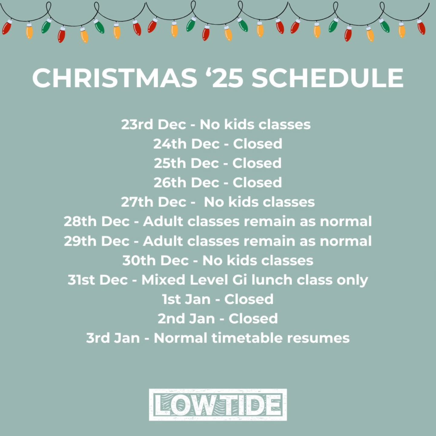 Here's a breakdown of our timetable for over the Christmas holiday period ๐๐