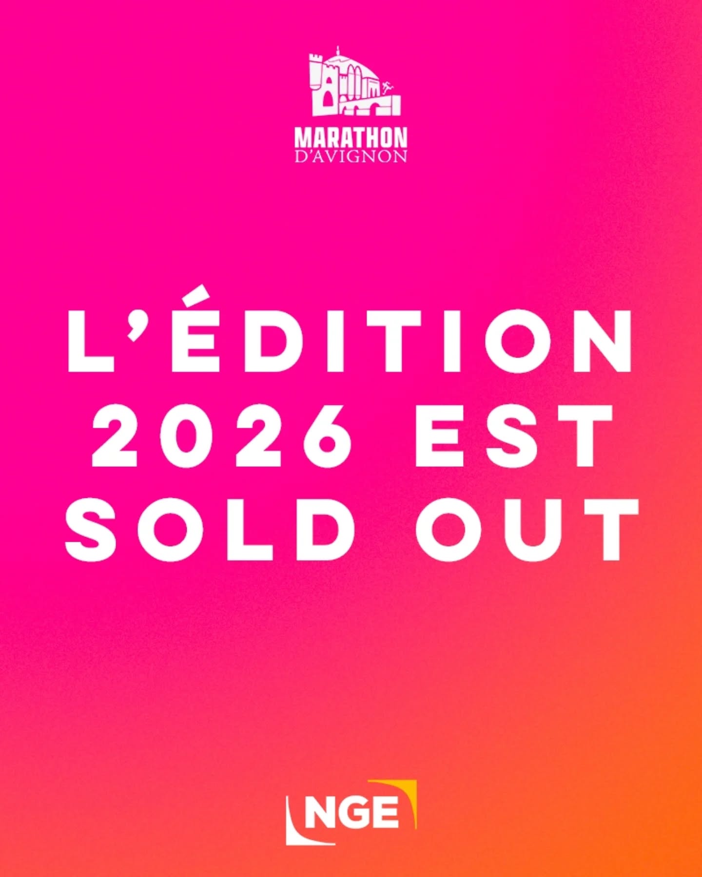 😍 Moins d'un mois après l'ouverture des inscriptions, la première édition du Marathon d'Avignon affiche complet.
L'engouement est énorme et nous vous remercions pour cela. Nous sommes à bloc pour vous préparer une magnifique édition avec la @villedavignon, @nge_btp et tous les acteurs qui nous accompagnent dans cette belle aventure qui a comme principal objectif de faire rayonner notre beau territoire 🙌
👉 La liste d'attente est ouverte sur @finishers_off : https://www.finishers.com/book/event/89Q2F
👋 Des dossards vont se libérer au fil des mois, n'hésitez pas à vous y inscrire
#Avignon #AvignonMarathon #MarathonAvignon