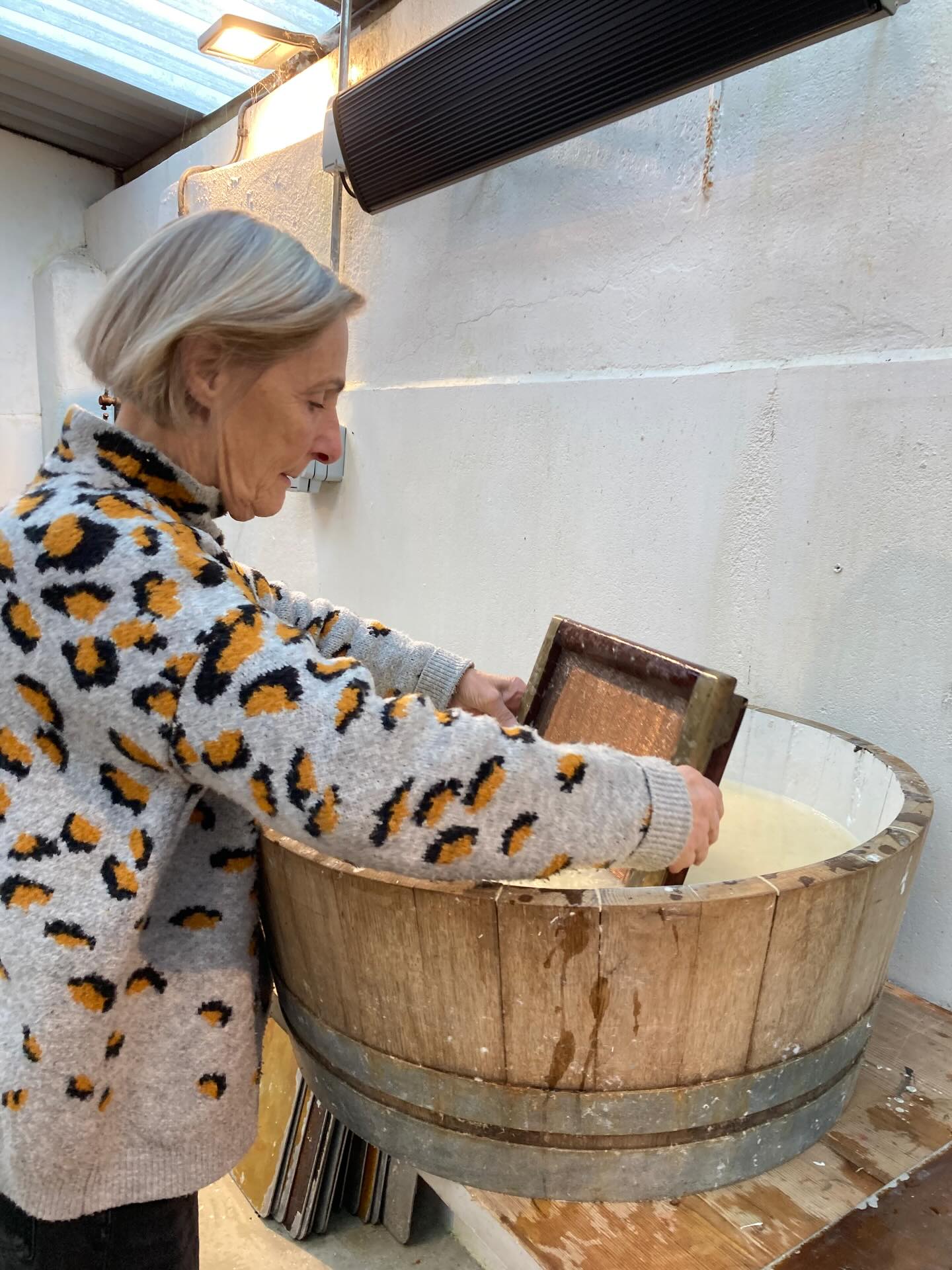 Paper making with Tom at the Paper Foundation, Burneside. Experimenting trapping the atmospheric elements, Carbon and Sulphur with pumice, iron and copper in between layers of paper pulp. Next step is to wait… hardest thing for me, for a couple of days to dry out. #papermaking#experimentalart#contemporarypaper#layering
