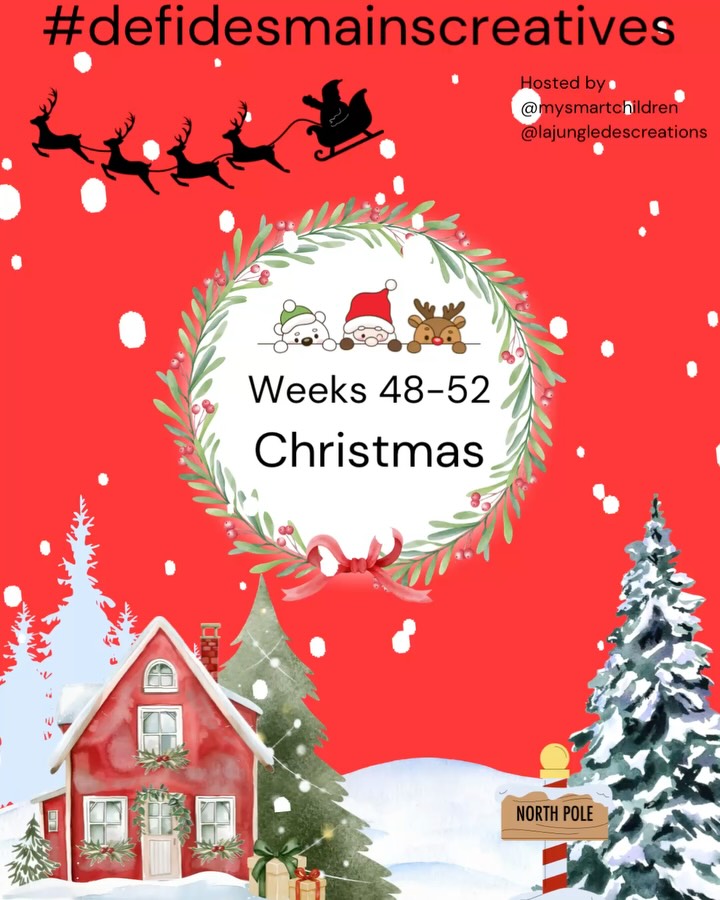 🇬🇧 #defidesmainscreatives
Welcome to a new long creative challenge!!!
And of course the theme is not a surprise…
Weeks 48 to 52: « Christmas » 🎄🎅
Share with us your plays and/or crafts related to Christmas .
🌟Accross the week, we’ll share some of our favorite creations — and as always, we’ll publish a Top 6 next Sunday!
Help us spread the word about this long-term creative challenge — the more we share, the more inspiration grows! 🌟
How to join:
📍Tag your creations with #defidesmainscreatives
📍Tag and follow the hosts:
@mysmartchildren & @lajungledescreations
✨ We wish you a wonderful week filled with magic and creative arts✨
🌟 Now, it’s time to discover the Top 6 for the third week on “Christmas ” theme (week 50):
@estoobonoo
@angel_art_with_love
@nounouetlesenvahisseurs
@holly.bennett.583
@mamahood_and_hacks
@mam_ma_mia_talensac
🎄Congratulations to all of you! Thanks for your amazing creativity and for spreading Christmas magic around you! 💛
—
🇫🇷 #defidesmainscreatives
Bienvenue dans un nouveau long défi créatif ! Sans surprise, les prochaines semaines seront sur le thème de l’avent et de Noël!
Semaines 48-52: « Noël »🎅🎄
Partager avec nous vos idées d’activités créatives ou/et jeux autours de la magie de Noël.
🌟Tout au long de la semaine, nous partagerons nos coups de cœur, et bien sûr, nous publierons un Top 6 dimanche prochain !
Aidez-nous à faire connaître ce défi créatif au long cours : plus on partage, plus on s’inspire mutuellement ! 🌟
Pour participer :
📍Identifiez vos créations avec #defidesmainscreatives
📍Taguez et suivez les hôtes :
@mysmartchildren & @lajungledescreations
✨ On vous souhaite une semaine remplie de magie et de créativité ! ✨
🌟 Et maintenant, place au Top 6 de la semaine 50 pour la troisième semaine sur le thème “Noël ” ! 🌟
@estoobonoo
@angel_art_with_love
@nounouetlesenvahisseurs
@holly.bennett.583
@mamahood_and_hacks
@mam_ma_mia_talensac
🎄Bravo et merci à tous pour cette belle semaine créatives ! La magie de Noël était déjà bien au rendez-vous ! 💛