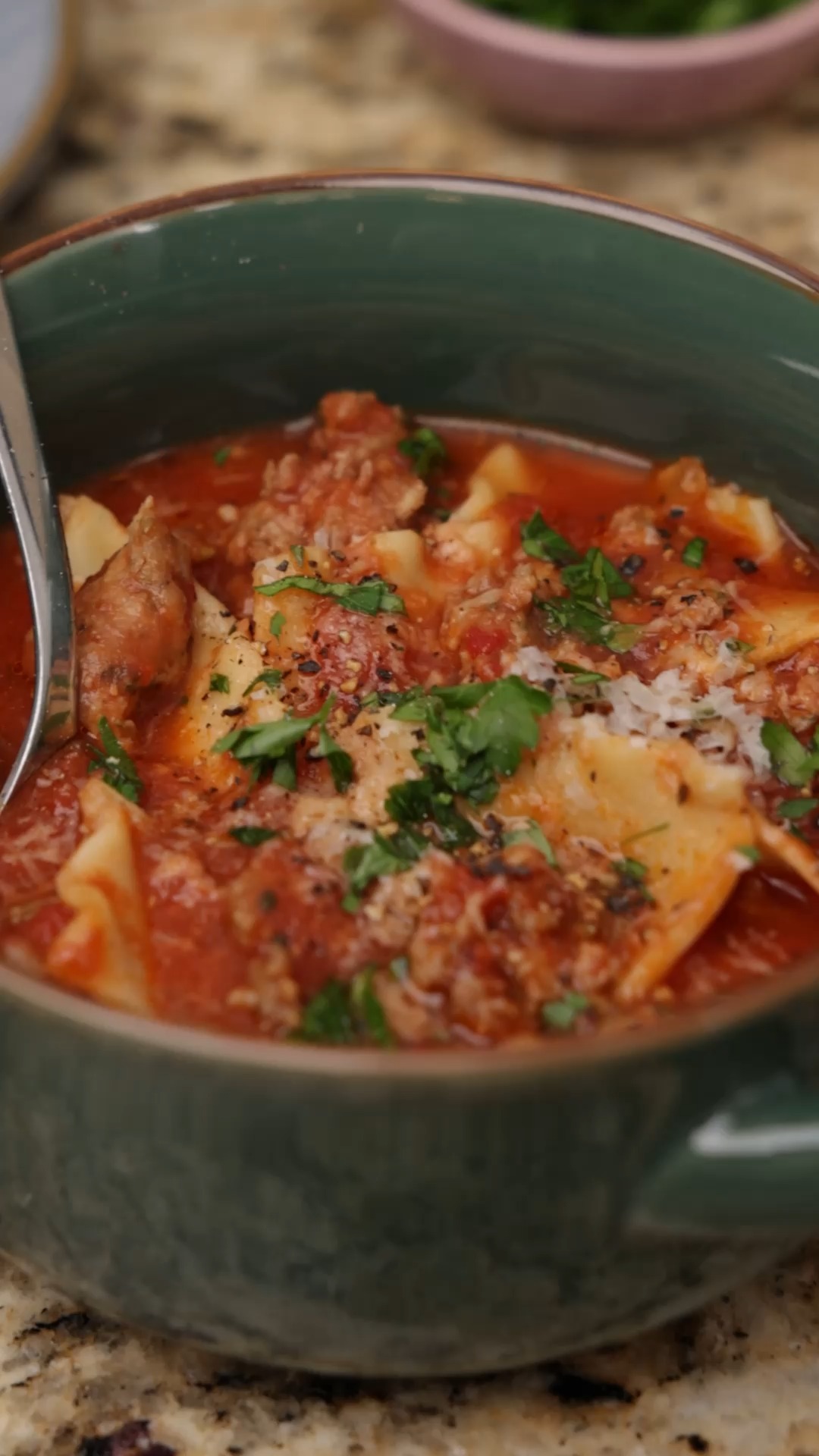JOMO: The joy of missing out on everything but this Italian sausage lasagna soup. Enjoy the recipe at: tastewhatporkcando.org.