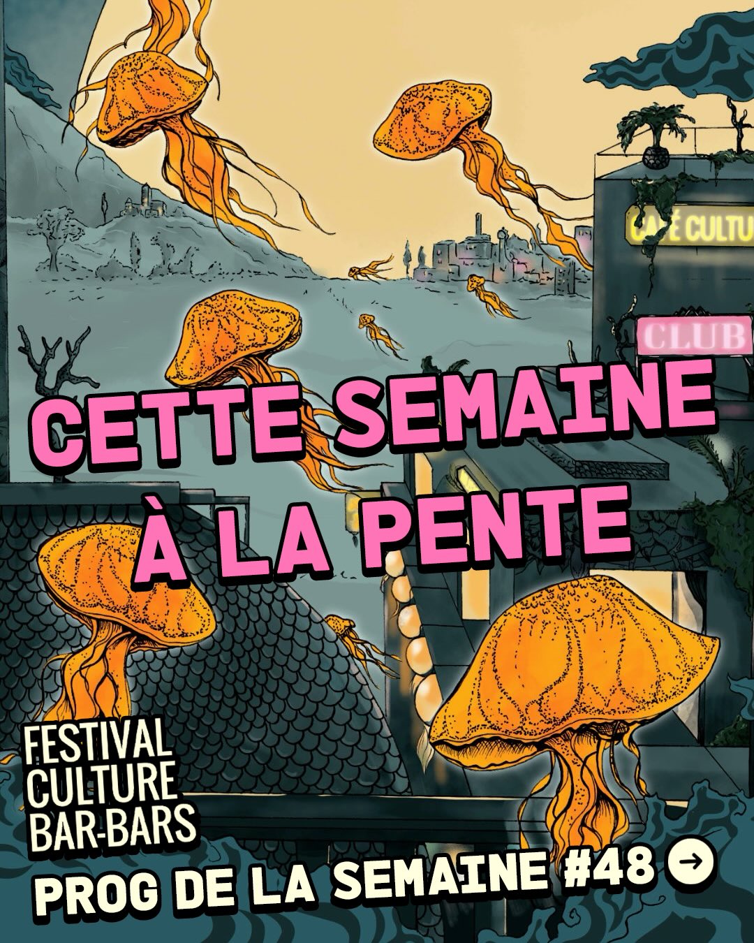 Cette semaine à la Pente et dans 230 lieux, c’est la 23° édition du FESTIVAL CULTURE BAR-BARS 🔥 Pendant 5 soirs, les célébrations se feront partout en France pour mettre en avant les scènes et les artistes aussi créatif.ve.s qu’engagé.e.s 🌟
De notre côté, voici le programme :
MARDI 👉 @la_jam_a_lio revient pour une jam jazz en l’honneur de Clifford Brown avec @julienbertrandjazz et le trio de @leogeller_music 🎺
MERCREDI 👉 notre groupe rock psychedelic préféré, @mezcalincactus est de retour au coté de @highonwheelsband 🎸
JEUDI 👉 Glue Gone débarque pour la première fois à la Pente. Cette soirée organisée avec @le_chatelain mettra en avant les meilleurs créateurices de costume à travers un concours de création mais aussi des drag shows, des ateliers et un after dj set avec @kirara.aiff 🪩
VENDREDI 👉 @lespetitspotards reviennent à la pente avec Full Pow’Her!, leur soirée dédiée aux artistes féminines avec pour cette 3° édition : @slmvx, @toera.22, @aleksan.wav et @mc_jul_dj 💜
SAMEDI 👉 @meliferarecords vous propose une masterclass ableton l’après midi suivie d’une soirée dj set et live avec @diane_moe_ttt, @linchius_, @solarythm_music et @ap_apsaya 🎛️
DIMANCHE 👉 @elisalien vous prépare un after de la Japon Touch avec un blind-test Vocaloid, un concours cosplay, une projection du concert @vocafestuk et un DJ set par @desirintoplaisir et @t.m.a.g.y.k 🌟
Toutes les infos sur lapente.fr ou notre page shotgun
#festival #agendalyon #concerts