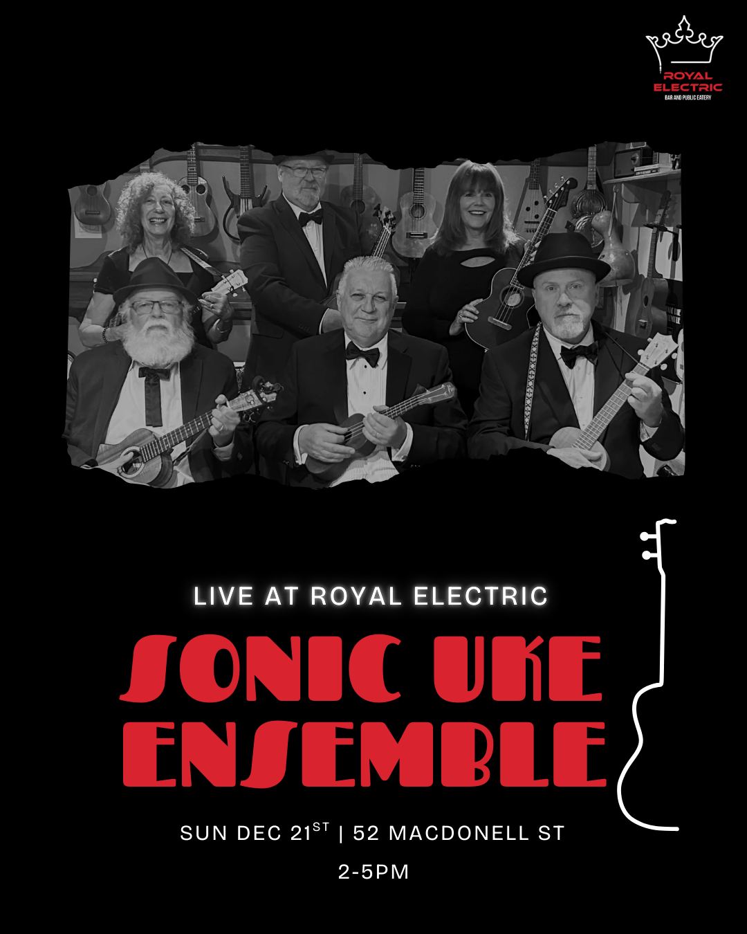 🎶✨ Live Ukulele Vibes This Sunday! ✨🎶
Catch Sonic Uke bringing the feel-good sounds LIVE at Royal Electric 🪕⚡
🗓 Sunday the 21st
⏰ 2–5 PM
📍 Royal Electric
Cozy strums, chill vibes, and good times guaranteed. Grab a drink, bring a friend, and let the uke set the mood 🍻🎵
#SonicUke #LiveMusic #UkuleleVibes #RoyalElectric #SundaySounds #LiveLocalMusic