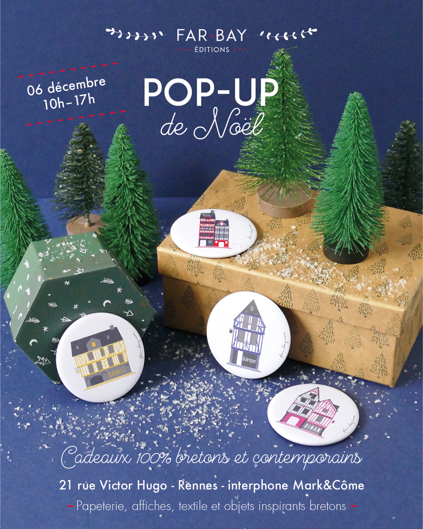 ✨ Édition #2 du Pop-up de Noël Far bay Editions ✨
Merci pour ce samedi si chaleureux !
Rendez-vous avec joie pour l’édition #2 :
⭐️ ce samedi 6 décembre, de 10h à 17h
⭐️ 21 rue Victor Hugo – Rennes (interphone Mark&Côme)
Pour offrir la Bretagne dans sa plus belle version : élégante, colorée et sans rafales de vent 😉🎄