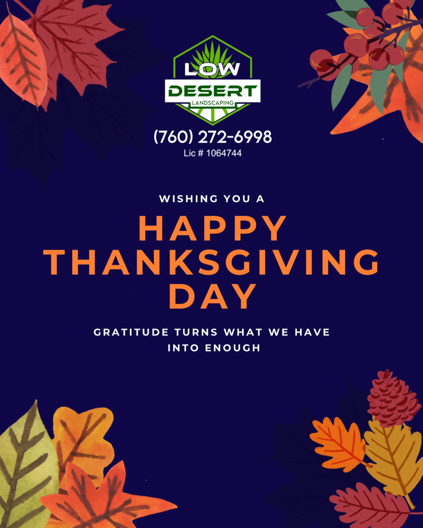 Low Desert Landscaping wishes you a happy Thanksgiving 🍁🦃🍂
We hope you enjoy this special day with family, good food, and gratitude all around.