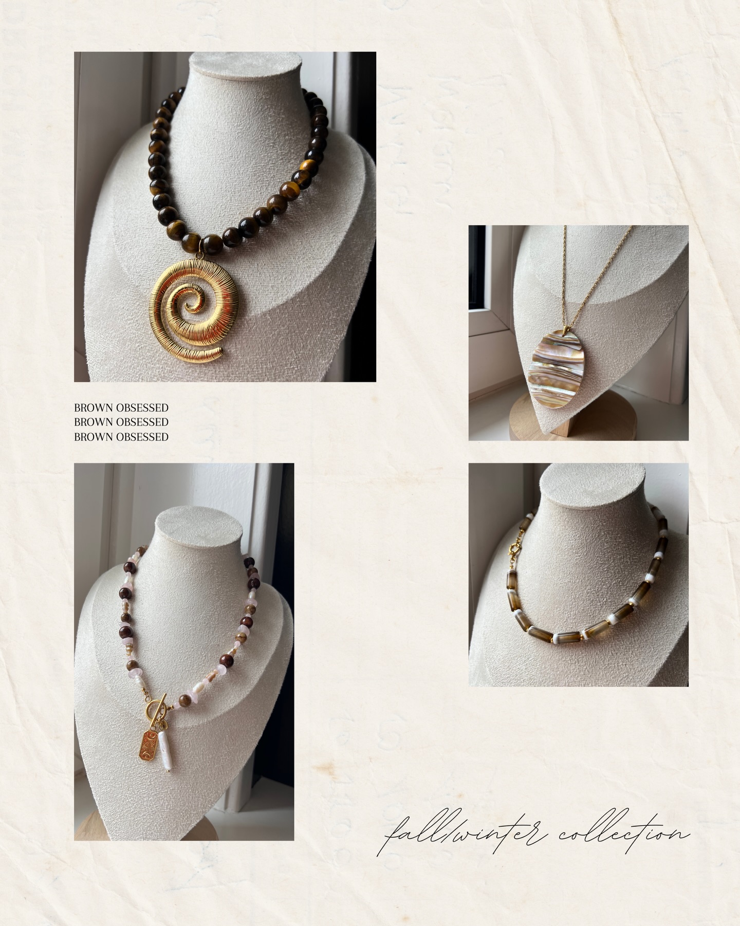 Brown in fall/winter is everything 😍
#brownjewelry #goldjewellery #handmade #handmadejewelry #handcraftedwithlove