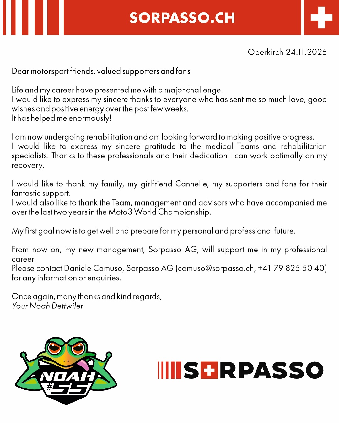 Good News from Noah Dettwiler!🇨🇭