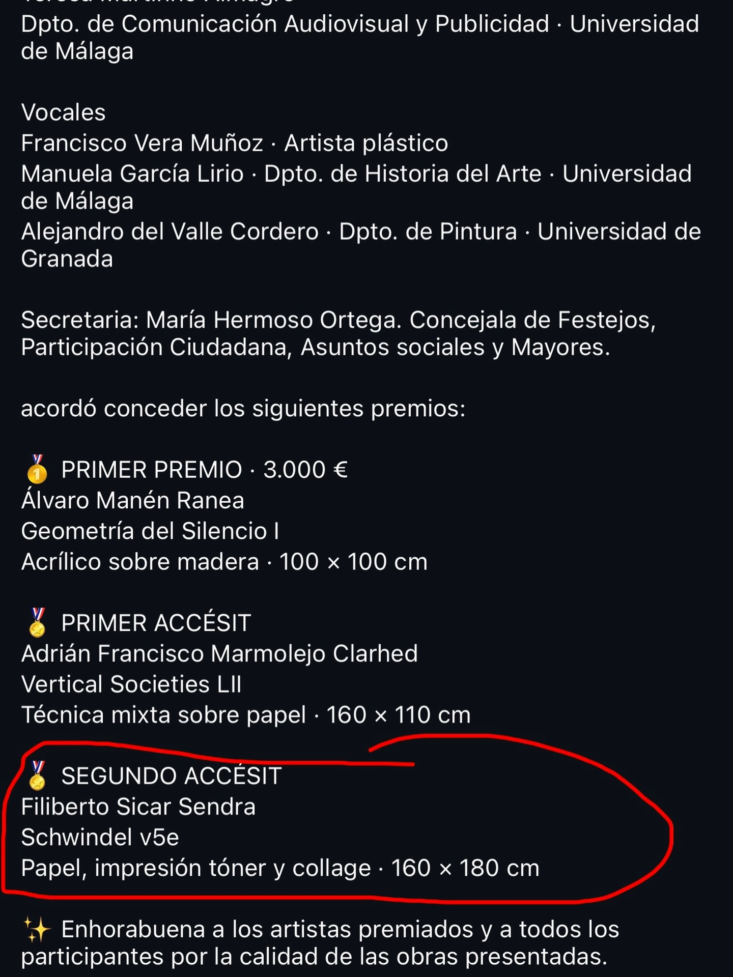Muy contento de haber obtenido el segundo accesit en el XXIV Certamen de Pintura Juan Almagro de Pedalajar , en Jaen enhorabuena a los ganadores , participantes y a los organizadores por su apoyo a la cultura