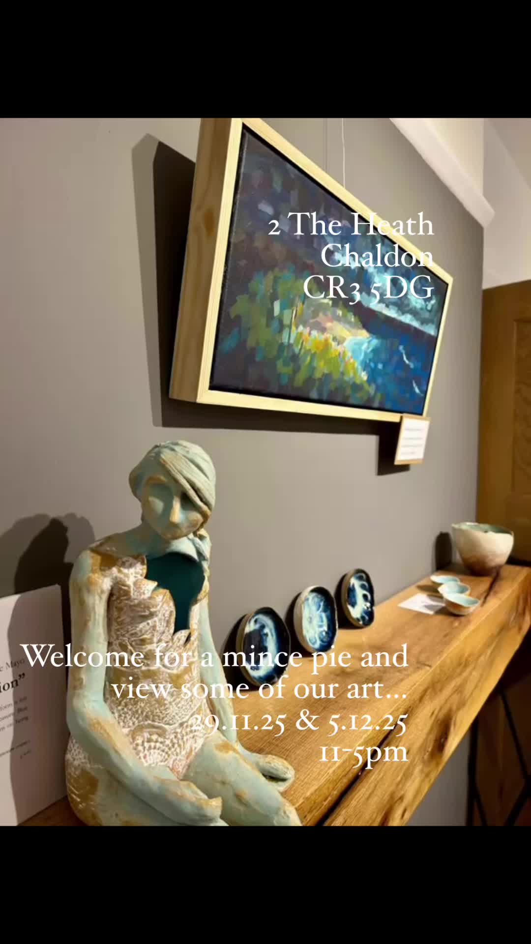 Christmas Open Studios
When:
* Saturday 29th November, 11am to 5pm
* Friday 5th Dec, 11am to 5pm.
I shall be collaborating with the painter Kate Norman as we open up for Christmas.
Welcome along to enjoy a hot beverage, mince pies and brownies. Have a look at our latest artworks and buy gifts for Christmas.
Where:
2 The Heath, Chaldon. CR3 5DG
We'd love to see you!
#art #sculpture #clay #ceramicstudio #ceramiccollection #buyceramics