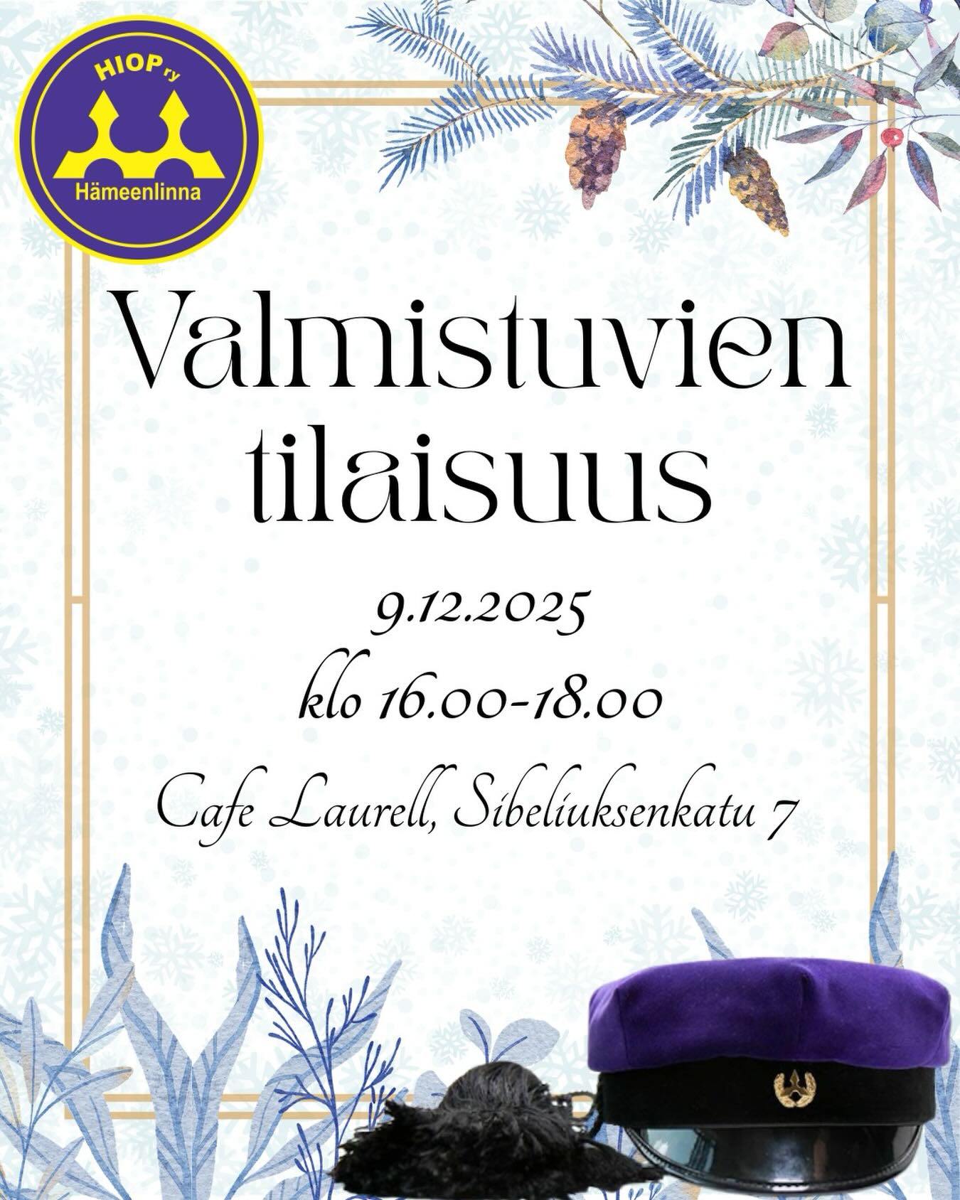 Hei valmistuvat! (English below)
Hämeenlinnan insinööriopiskelijat HIOP ry kutsuu sinut juhlistamaan valmistumista tiistaina 9.12.2025 klo 16–18.
📍 Cafe Laurell, Sibeliuksenkatu 7, Hämeenlinna.
Tule piipahtamaan kahville, juttelemaan ja fiilistelemään yhdessä ennen kuin lähdetään kohti uusia seikkailuja!
Tilaisuus on ilmainen. Voit ilmoittautua biossa olevan linktr.een kautta.
Hey graduates!
Hämeenlinna Engineering Students HIOP ry invites you to celebrate graduation on Tuesday, December 9, 2025, from 16.00 to 18.00.
📍 Cafe Laurell, Sibeliuksenkatu 7, Hämeenlinna
Drop by for coffee, a chat, and some good vibes before heading off to new adventures!
This event is free. You can sing up for the event via linktr.ee in our bio.