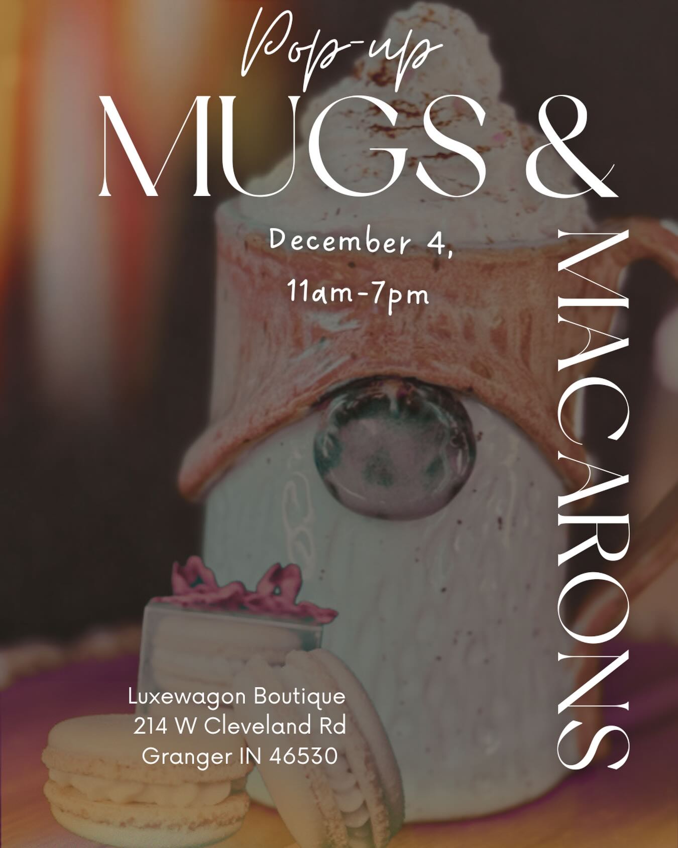 Our Holiday Open House is This Thursday Dec 4. 10:30-7 …enjoy later hours, gift wrapping, speak treats and sips all day!
Special Artisan Pop Up with the talented @greenearthgourmet She’s a local Ceramicist and Gourmet Macaron Maker (hers rival any I’ve ever had!) they freeze beautifully too! Hope you can join us for cheer and fun all day as we usher in this Holiday season at Luxe Wagon!