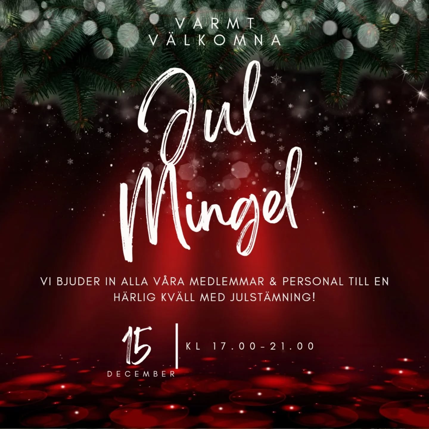Kom och häng på vårat julmingel nästs måndag!
Kom och njut av glögg, pepparkakor och lussebullar tillsammans med oss.
Ta gärna med en vän eller två som är nyfikna på träning, ju fler desto roligare!
Tid: Måndag 15/12 kl. 18.00-21.00
Var: Loungen
Hoppas vi ses!
#jul
#mingel
#julmingel