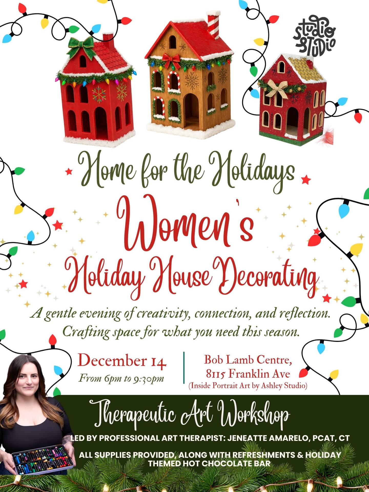 ✨ Home for the Holidays ✨
A gentle evening to slow down, get creative, and reconnect with what you truly need this season.
Grab your best girlfriend or your mom and come Paint 🎨 & decorate 🎄your own Christmas house, sip from the holiday themed hot chocolate bar, enjoy light refreshments, and settle into some calm connection.
Professional Art Therapist Jeneatte Amarelo has crafted this evening as a space to gently reflect on your holiday needs, share with others, and build a sense of supportive community as we head into the busy holiday season.
This event welcomes all who self-identify as women, in all the beautiful ways womanhood is lived and experienced.
Spaces are limited — link to book is in bio ❄️🎄