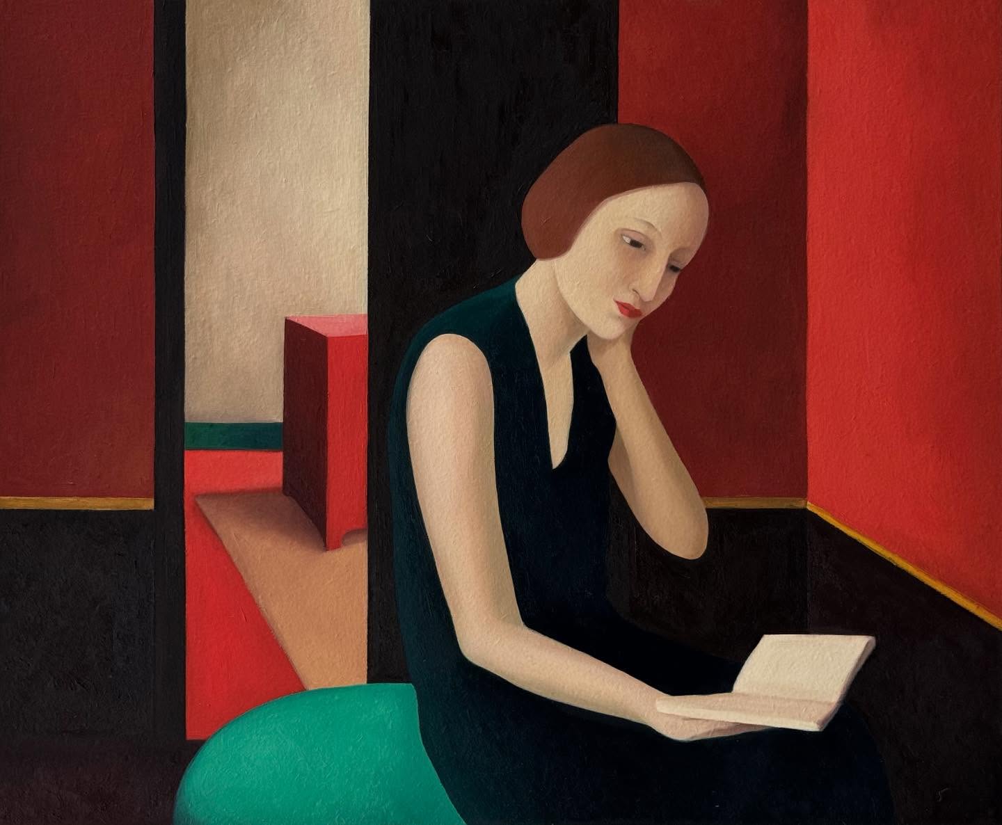 Looking forward to seeing you in London on the 27 November for the opening of my solo For Intérieur @rhodescontemporaryart !…..……………………………………………………………………………….
La lecture 2025 oil on board
38 cm x 46 cm #lanoysandrine #sandrinelanoy