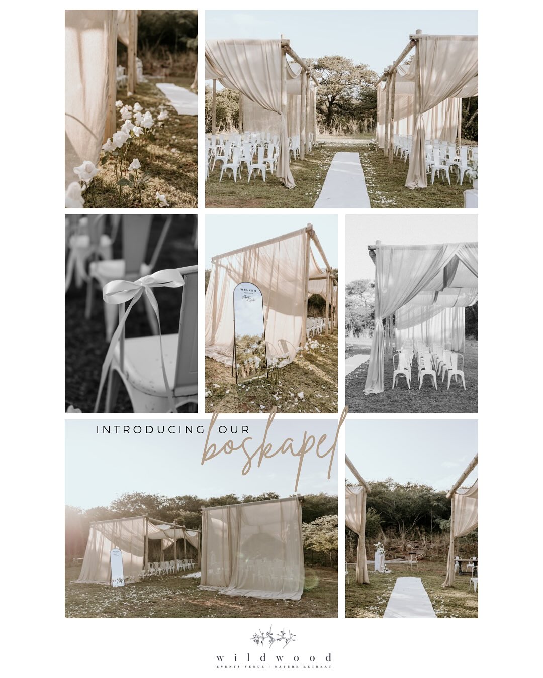 INTRODUCING OUR BOSKAPEL ⛪️ 🤍 🌿
A one-of-a-kind ceremony space where the wild beauty of the bushveld meets timeless romance. 💍 🌿
contact us on info@wildwoodvenue.com for more information.