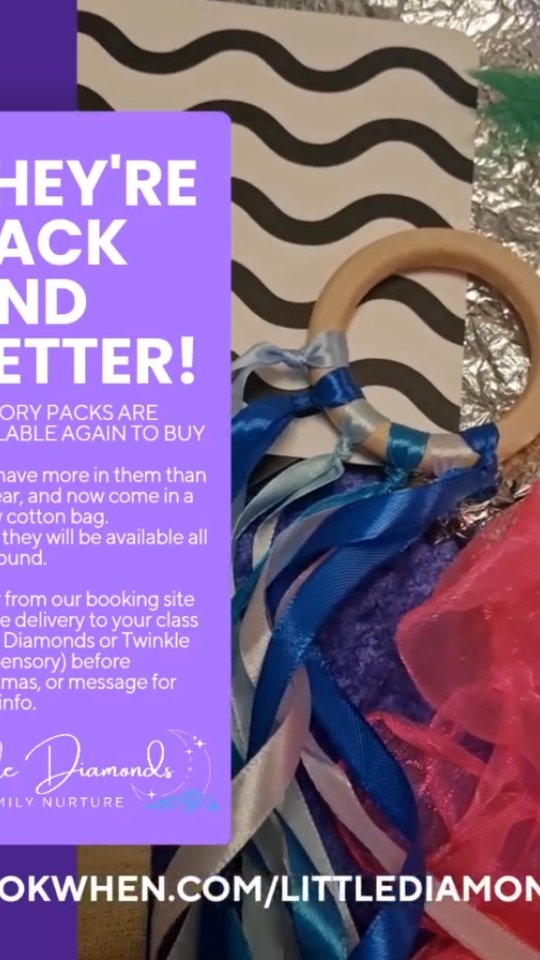 🩵 Our Sensory Packs Have Had An Upgrade!! 🩵
With more toys than before, available in 2 different sizes and now with a cotton drawstring bag, these sensory bags are packed with things to entertain your baby while out and about, or at home!
PLUS if you attend a class with Little Diamonds or @twinkletotssensory I can deliver to you free at your next class ✨️
To order, follow these links;
Sensory Toy Bag
https://bookwhen.com/littlediamonds/e/ev-sge5k-20251213234500
Mini Sensory Toy Bag
https://bookwhen.com/littlediamonds/e/ev-skzdq-20251213234500
💜 If you don't attend a class but would like to purchase one, drop me a message, and I'll get one posted to you instead.
Any questions, get in touch ✨️
X