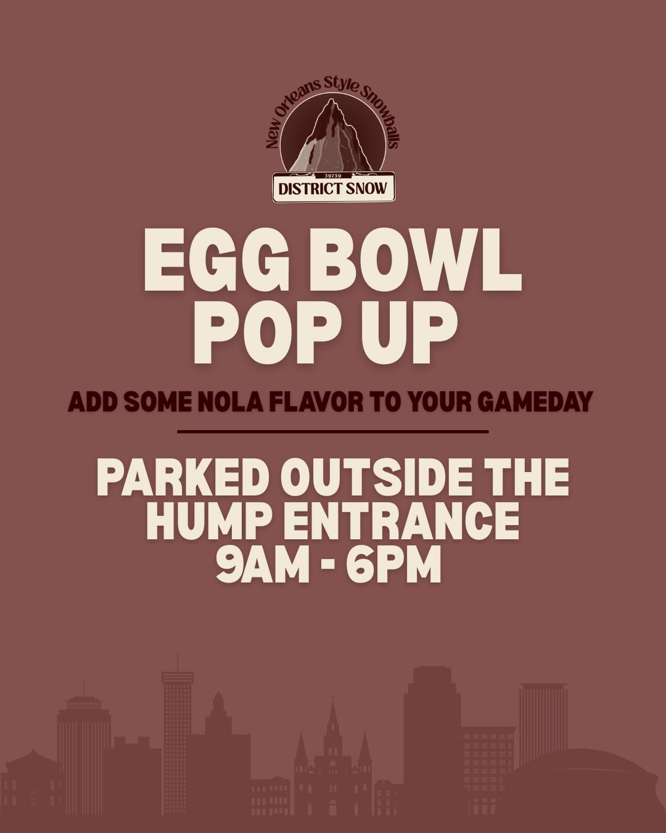 Happy Thanksgiving 🦃🤍!! We hope everyone had a wonderful day, but we’re really hoping to see you tomorrow for the egg bowl 🥚🥣 we’re going to be parked by the entrance to the Hump for walkability and convenience for both sporting events!!