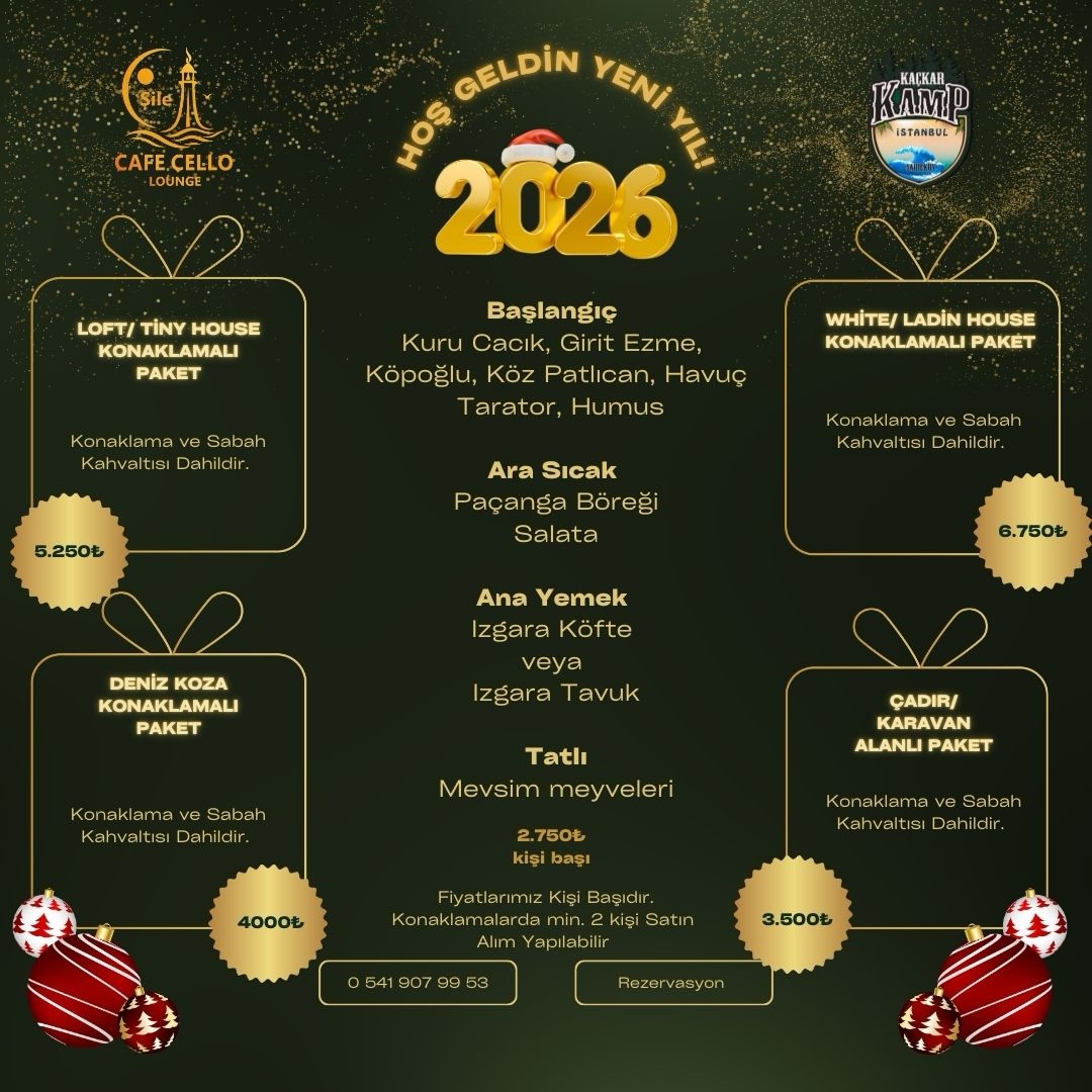 Muhteşem Bir yılbaşı Gecesi Şilede Sizi Bekliyor..
Detaylı Bilgi Ve Rezervasyon için İletişime Geçiniz..