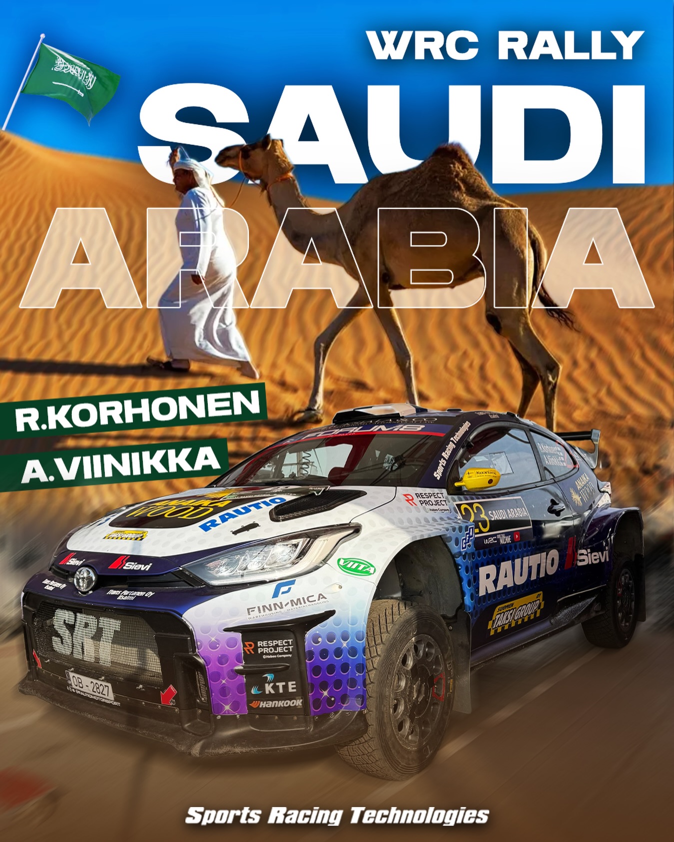Itโs time to dance on the roads of Saudi Arabia! ๐บ
Finnish duo @roopekorhonen_ and @anssiviinikka will be driving our Toyota GR Yaris Rally2 in the WRC season finale in Saudi Arabia, kicking off today with the Shakedown and SS1. ๐ธ๐ฆ
#SRT #SportsRacingTechnologies #SuspensionLaboratory #RautioMotorsport #RoopeKorhonen #RallySaudiArabia #WRC