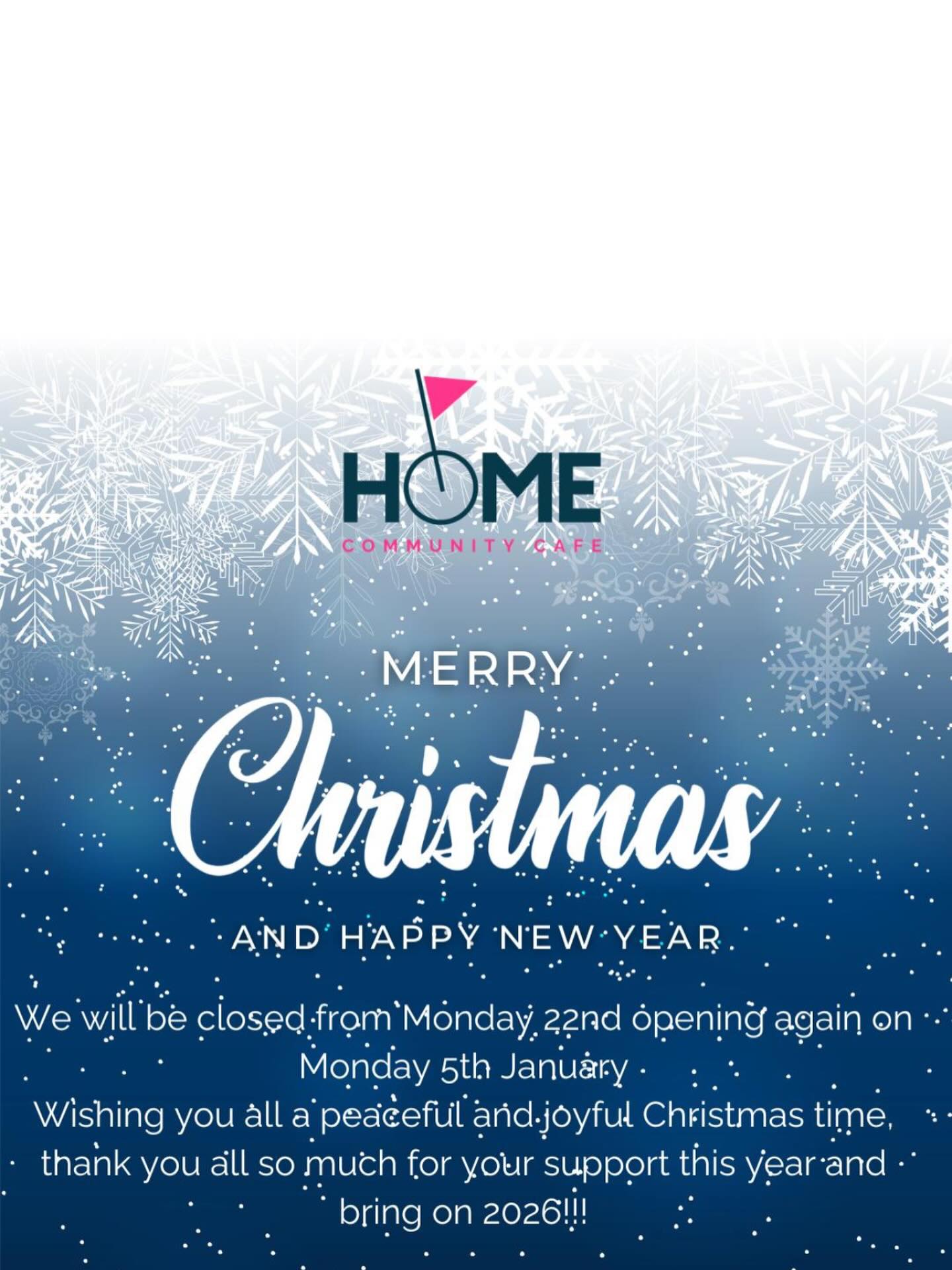 Merry Christmas everyone!
Home Cafe will be closed over the Christmas holiday- we will be back open again on Monday 5th January.
Wishing you and yours a very Merry Christmas and a peaceful and joyful start to the New Year.
Thank you for all your support this year and we are excited about all that we will get to do in 2026!
Xxxx