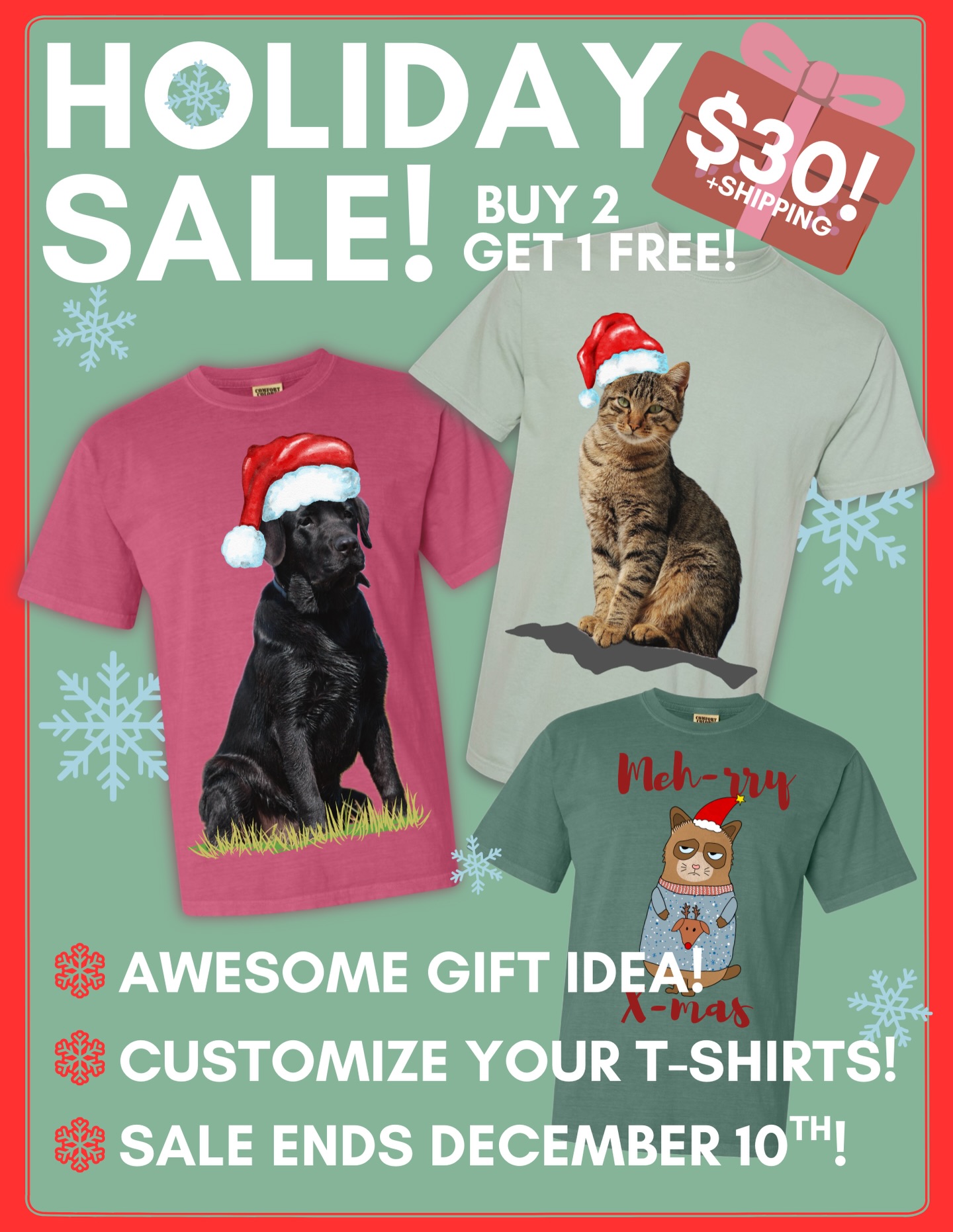 Customize some rad shirts for Xmas this year! Buy 2 get one free holiday deal!
-
$30 for x3 custom t-shirts! Throw a picture of your pet on there or a family picture, or bring a wild idea to life! I’ll help you design it!
-
Order before the sale ends on December 10th and make this holiday season a fun one.
-
#holidays #gift #giftsforhim #giftideas #xmas #deals #sale #dontmissout