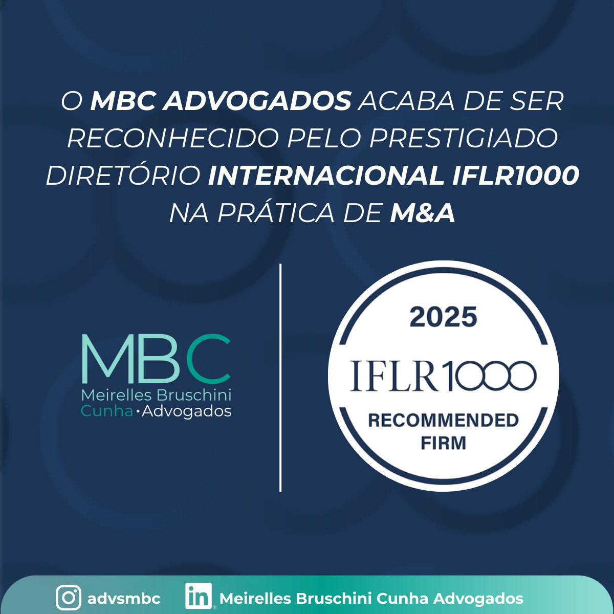 É com satisfação que anunciamos a seleção de nosso escritório para o IFLR1000 , renomado diretório que reconhece a excelência de escritórios de advocacia em transações financeiras e corporativas internacionais.
Esta inclusão consolida nossa reputação no mercado e atesta a qualidade técnica de nossas soluções jurídicas , reforçando a confiança depositada por nossos clientes e parceiros.
Agradecemos a todos que fazem parte dessa trajetória!
#IFLR1000 #Direito #ExcelênciaJurídica #MercadoGlobal