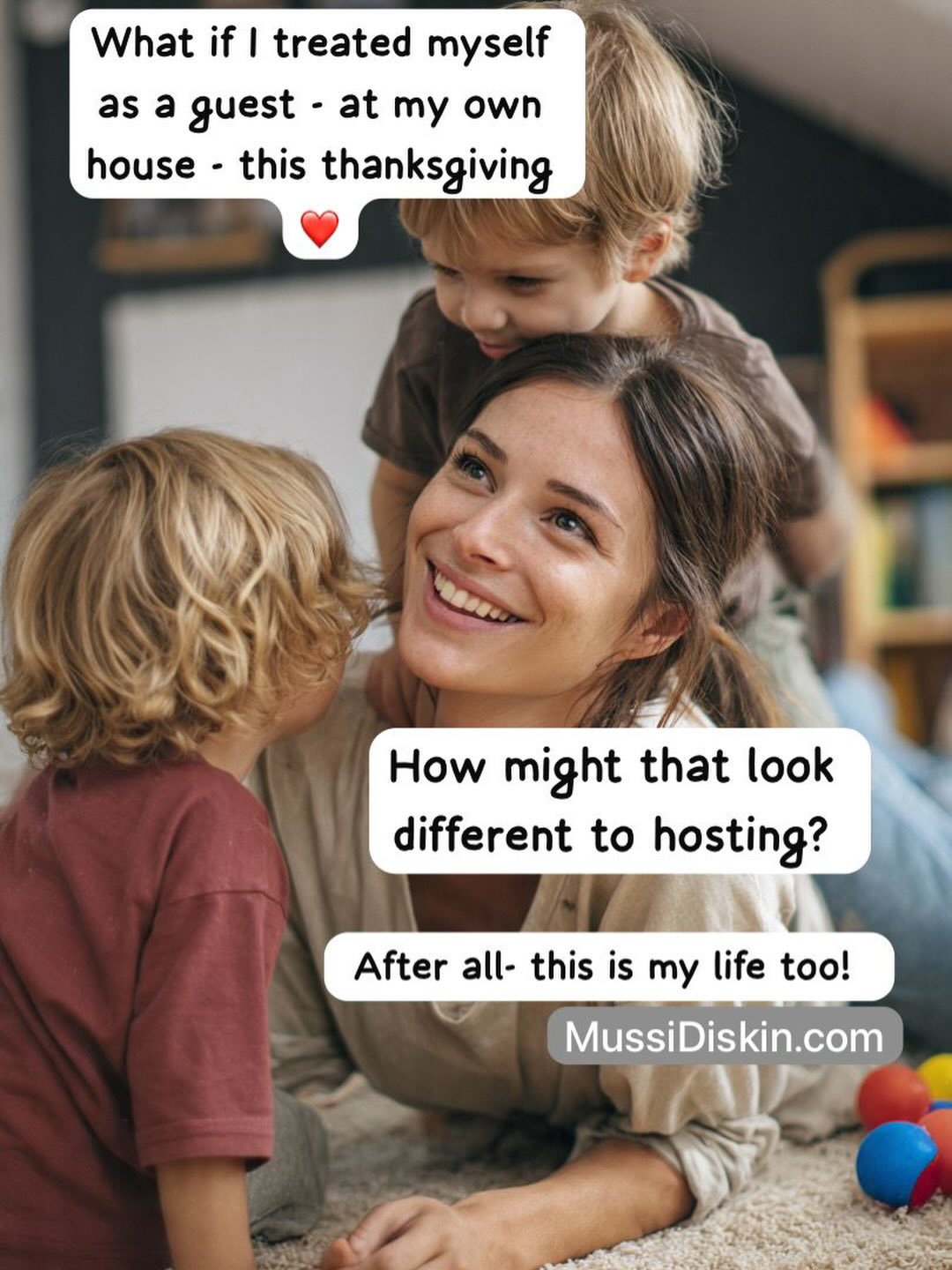 What if I treated myself as a guest in my own house, instead of the hostess?
It’s not about what I do.
It’s about how and why I do it.
It’ll all get done somehow regardless,
But how do I want to feel before, during and after?
Can I show up because of me, instead of because of everyone else?
Can I cook, clean, talk, and relax because I WANT to have this experience of family, I CHOOSE to add in responsibilities because I WANT to have this time together.
My intention is to reset my thoughts from “what needs to get done” to “what do I want to do?”
To borrow from this week’s podcast- peel myself off the to-do list.
I choose to enjoy the weekend. I choose to be one of the people there, not just the invisible, stressed, busy hostess.
And I’m excited!! #nha #parenting #thanksgiving #enjoyvacation