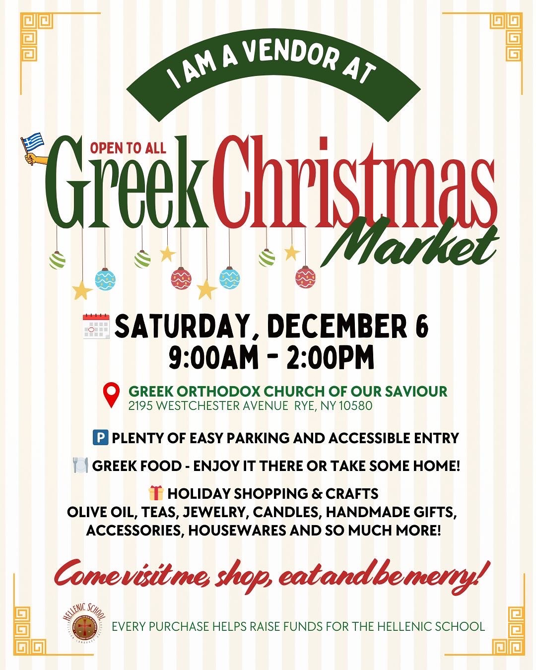 🎄 Greek Christmas Market Vendor Announcement
Join us this Saturday! We’re excited to announce that Seven Senses Organic will be a vendor at the Greek Christmas Market! 🇬🇷✨
Come visit our table for holiday shopping and stock up on the purest, certified organic Greek teas and herbal blends for yourself and for gifts.
📅 Saturday, December 6th 2025 from 9:00 AM to 2:00 PM
📍Greek Orthodox Church of Our Saviour, 2195 Westchester Avenue, Rye, NY 10580
This event is open to all, features Greek food, crafts, and helps support the Hellenic School PTA.
Come visit us, shop, eat, and be merry! We can’t wait to see you there! 👋
#GreekChristmasMarket #SevenSensesOrganic #GreekTea #RyeNY #WestchesterNY #HolidayMarket #SupportLocal #OrganicTea #GreekVendors