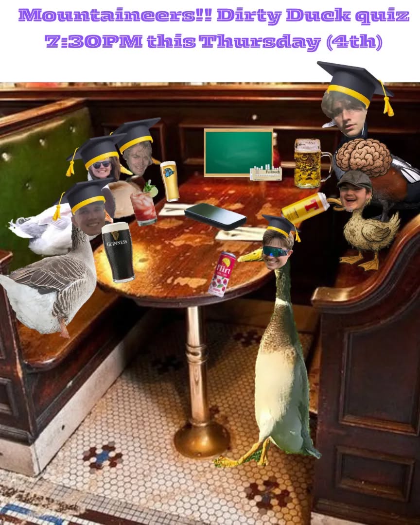 The social this week is the dirty duck quiz!! Come along at 7:30pm on Thursday to show us your knowledge and have a laugh!!