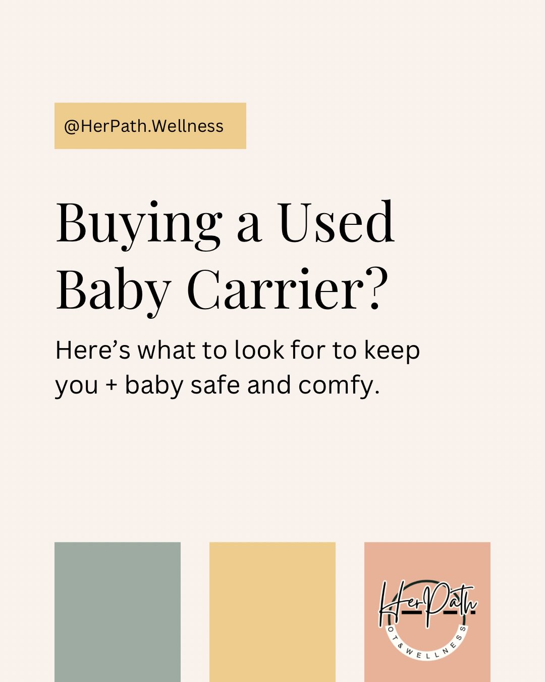 Buying a baby carrier secondhand can be a great way to save money and try different styles, but safety and fit matter just as much as the price. In today’s post, I’m walking you through the key things to look for when shopping used: fabric integrity, buckle function, stitching quality, missing parts, and how to assess whether a carrier has been well cared for.
A well-made, safety-tested carrier can last for years, even across multiple babies, as long as it’s been maintained properly. These simple checks can help you feel confident and supported from the start.
If you’re unsure what carrier is right for you, or you’d like a personalized fitting, I offer virtual and in-person babywearing consults. You can book directly at herpathotandwellness.com.