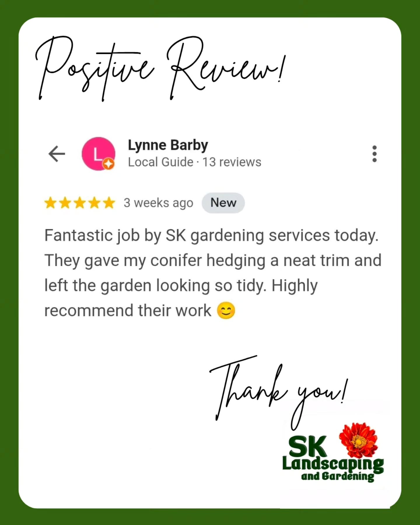 Great review! Get in touch with us for all hedge cutting ð