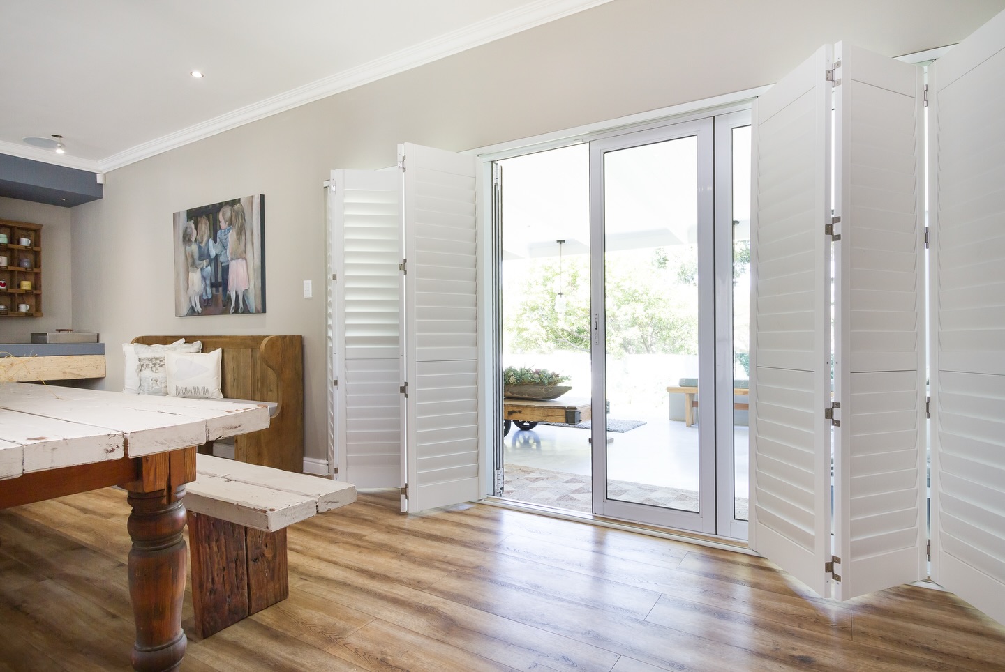 Quiet luxury, but practical. PVC shutters that look refined and handle real-life living.