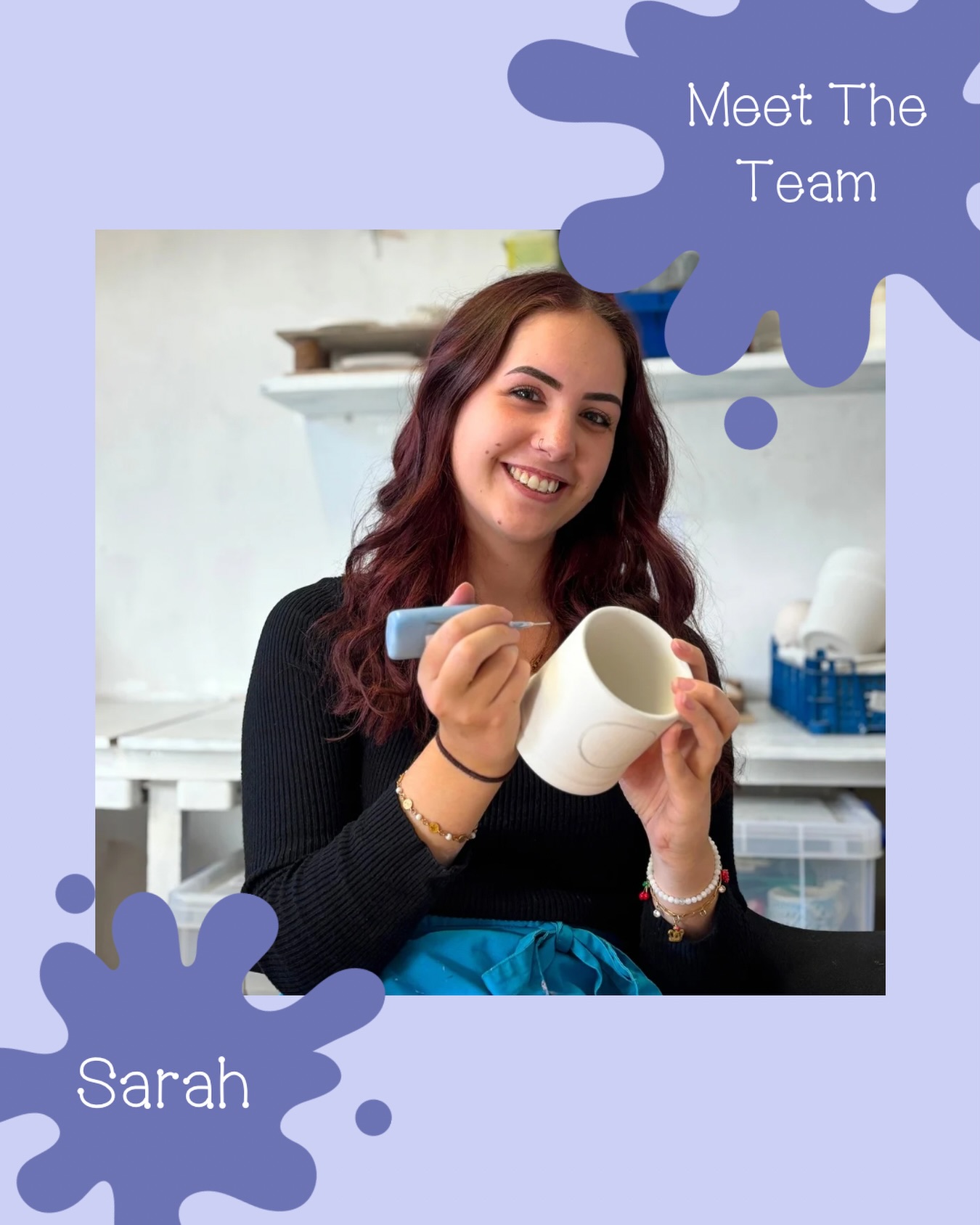 Since joining The Pottery Place in 2021, Sarah has contributed in countless ways, and now as a part-time team member, she still brings so much heart and talent to the studio. She loves painting intricate and detailed commissions for you to enjoy. Sarah is responsible for the cheesy puns featured on our Instagram, and helps Kiela with our Wednesday artist workshops. Outside the shop, she’s a professional artist known for her realistic pet portraits and gorgeous animal-themed homeware (find her on Instagram @sarah_graceart and catch her on 6th December at the Witney Corn Exchange craft fair). She also is self taught using the potters wheel and spent a summer teaching ceramics at an American summer camp