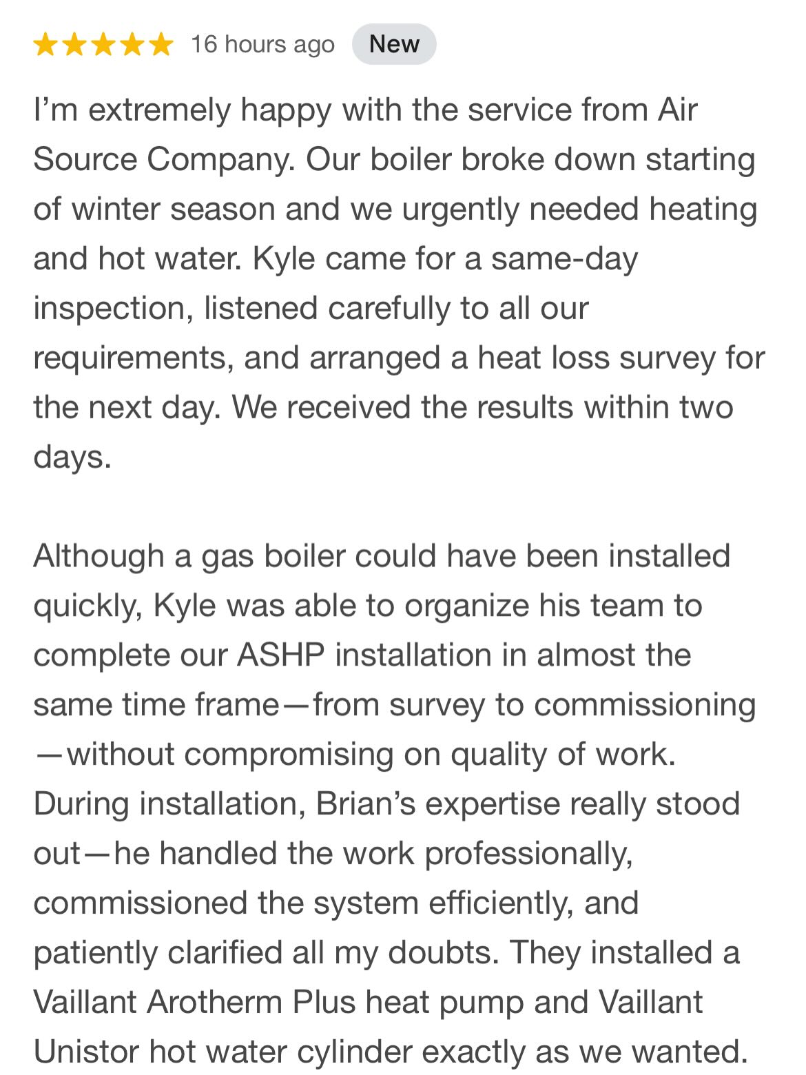 It’s easy for us to tell you that we offer an amazing service, but to get someone else to tell you, said service actually has to be amazing! Another fantastic review for the team and we can’t wait for next year! #AirsourceCompany #AroThermPlus #NetZero 🔥❄️
