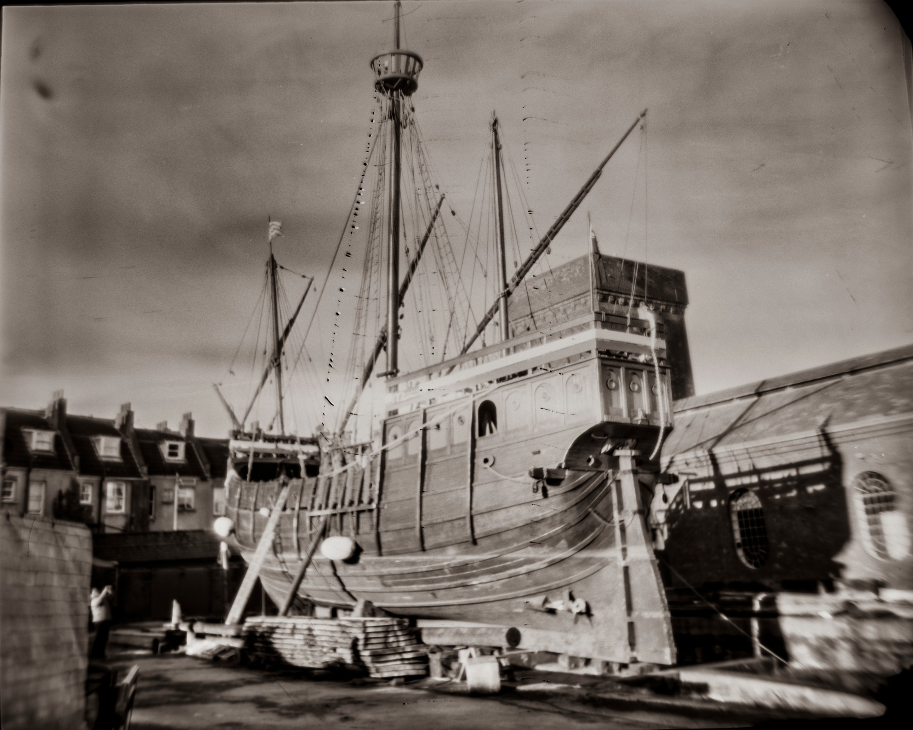 Took the opportunity of @thematthewship being on the @underfallyard slipway to do some #largeformatphotography with my #antiquecamera - a 1920s Sanderson Full-plate teak and brass field camera. Two images here made on X-ray film and one is an emulsion-on-glass image that I made myself from the raw chemicals.