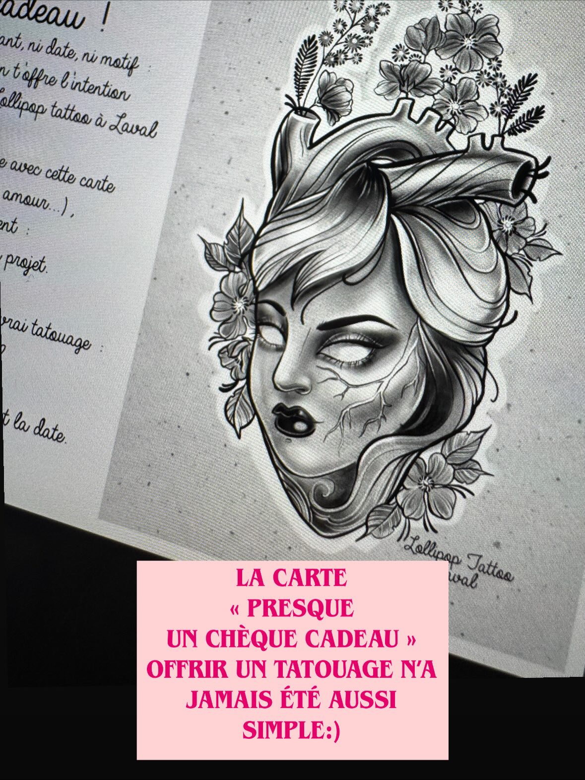 💥 Nouveauté chez Lollipop Tattoo !
J’en avais marre des chèques-cadeaux qui expiraient, incompris, ou mal utilisés.
Alors j’ai créé une carte simple, jolie et sans contraintes :
✨ La carte “Presque un chèque-cadeau”.
Tu télécharges → tu offres → tu glisses le budget que tu veux → la personne me contacte directement pour créer SON projet.
Pas de montant défini . Pas de dates limites. Pas de malentendus. Et pleins de beaux tattoos avec de l’amour autour !
À télécharger sur Lollipoptattoo.net/shop
📩 Contact tatouage : Aline.lollipop@gmail.com
📍 Laval
#tatouagefrance #tattooartist #lollipoptattoo