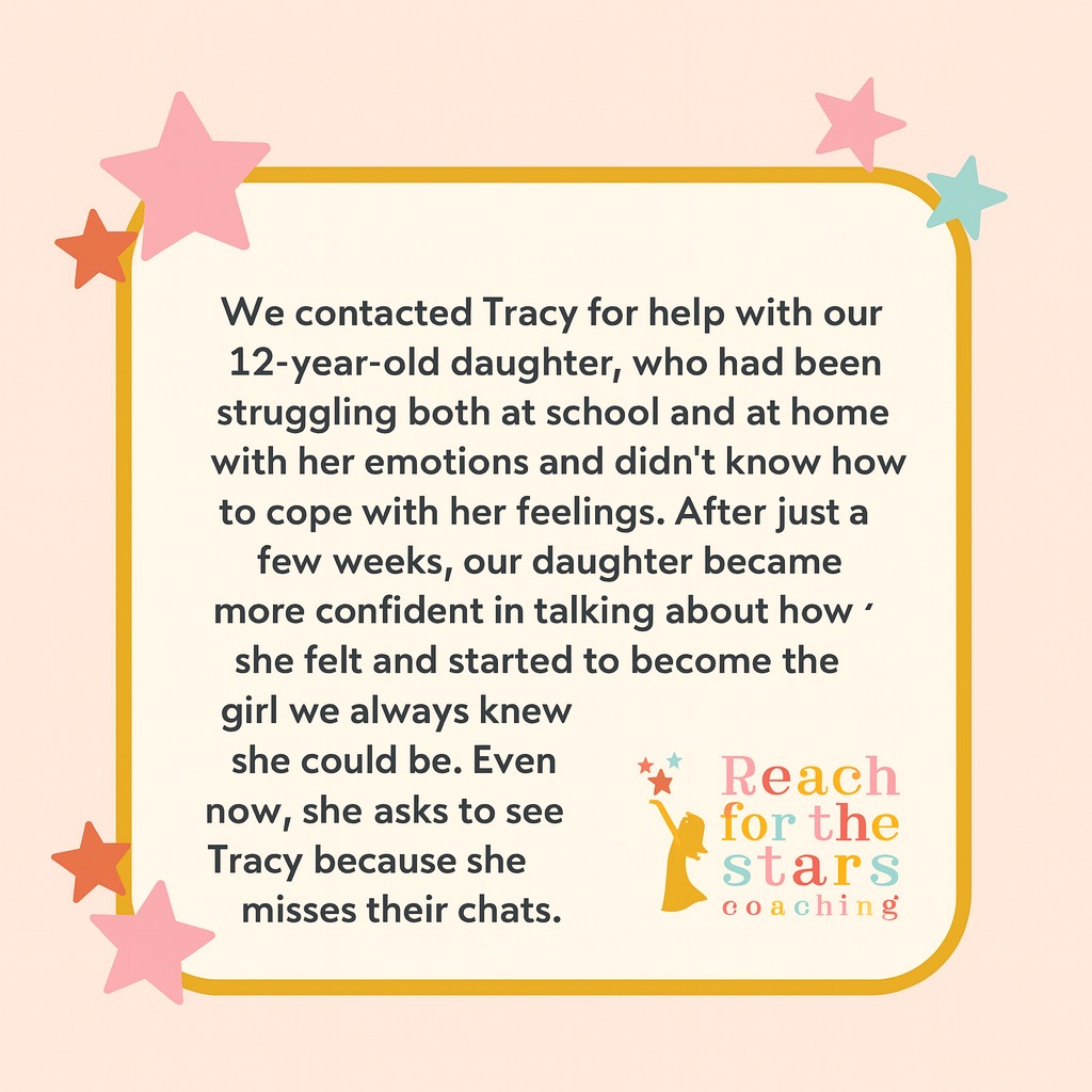 ✨ Helping children understand their emotions and feel more confident is at the heart of what I do.
This testimonial genuinely means so much. 💛
Watching a young person go from overwhelmed to open, expressive, and proud of who they are is incredibly special. 🌟
If your child is finding things tough right now — big feelings, school worries, or confidence dips — my coaching sessions offer a gentle, supportive space to help them shine.
Please drop me a message if you’d like to chat about support for your child. ⭐️
#ReachForTheStarsCoaching #ChildCoaching #EmotionalWellbeing #BigEmotions #ParentSupport