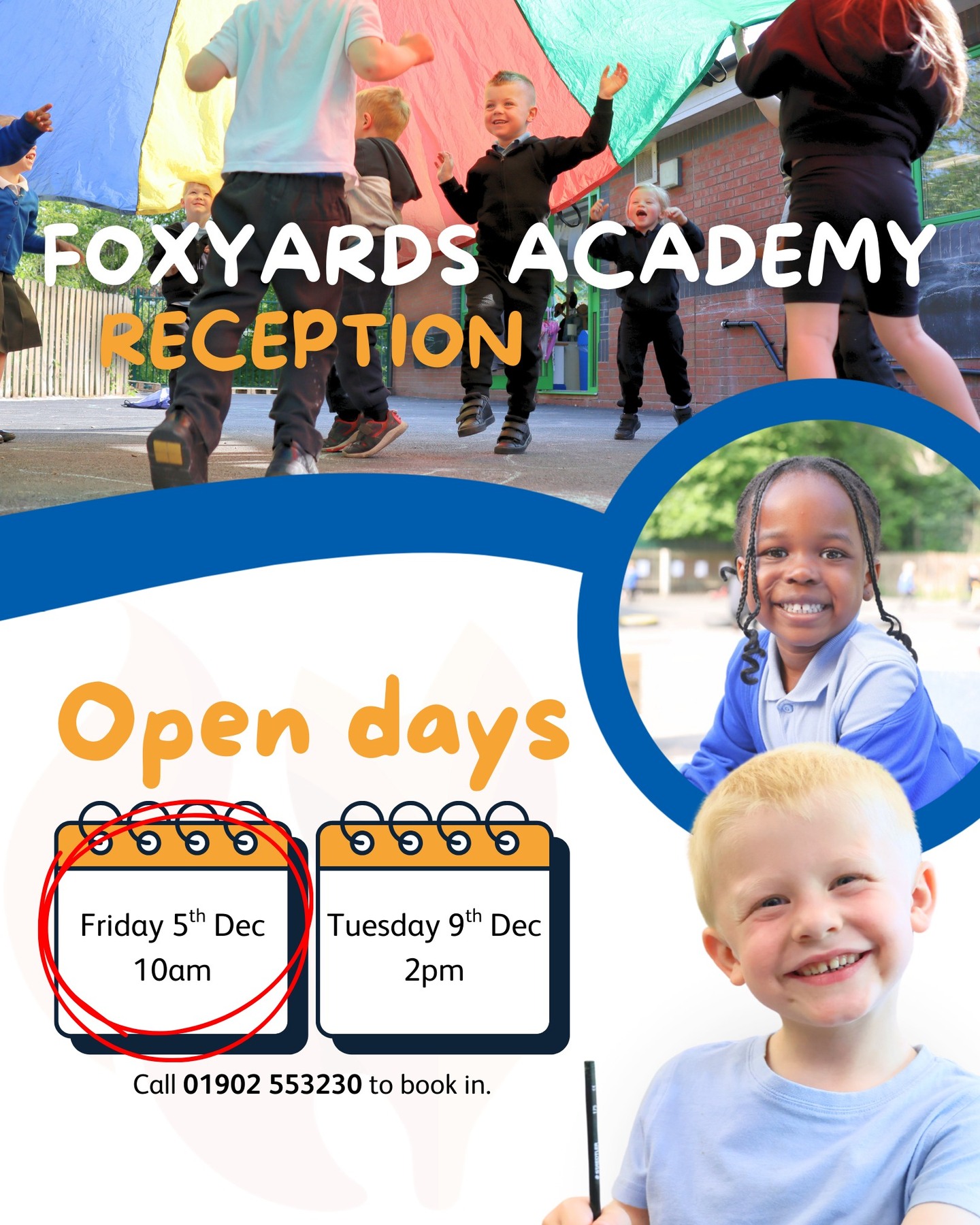 📢 Reminder 📢
There is still time to join us at Foxyards and discover how we nurture a lifelong love of learning in our Reception classes. Come and see our wonderful Early Years Provision in action.
📅 Reminder: Friday 5 Dec, 10am
📞 Call 01902 553230 to book your visit.
We look forward to welcoming you.
#ReceptionOpenDays #FoxyardsAcademy